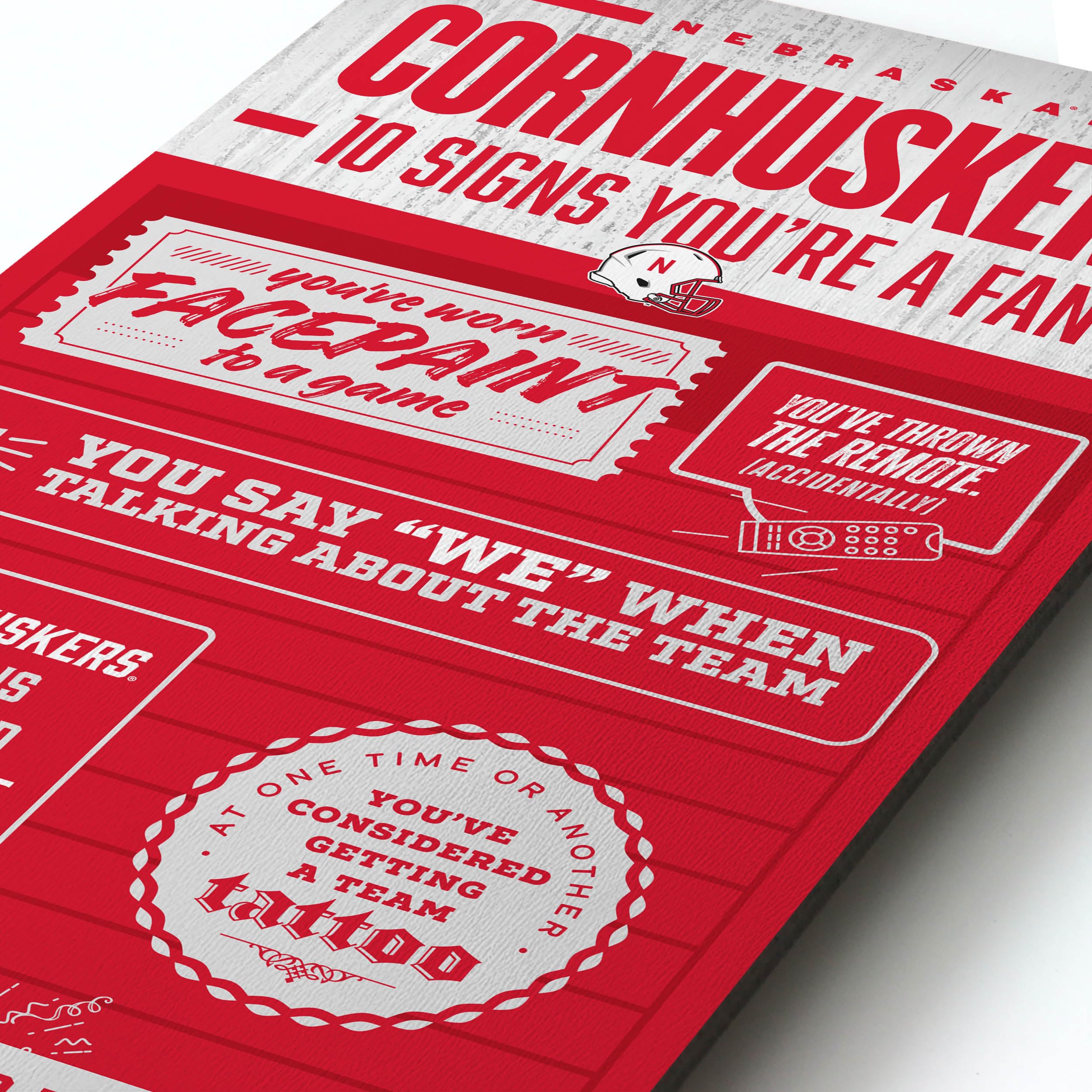 YouTheFan Officially-licensed NCAA Nebraska Cornhuskers 6x19 Top 10 Signs Banner - humorous descriptions - fun sports fan phrases, original design, indoor team wall decor fan gift - Sports Collectibles, Sports Memorabilia, Sports Fan Shop, Sports Gifts