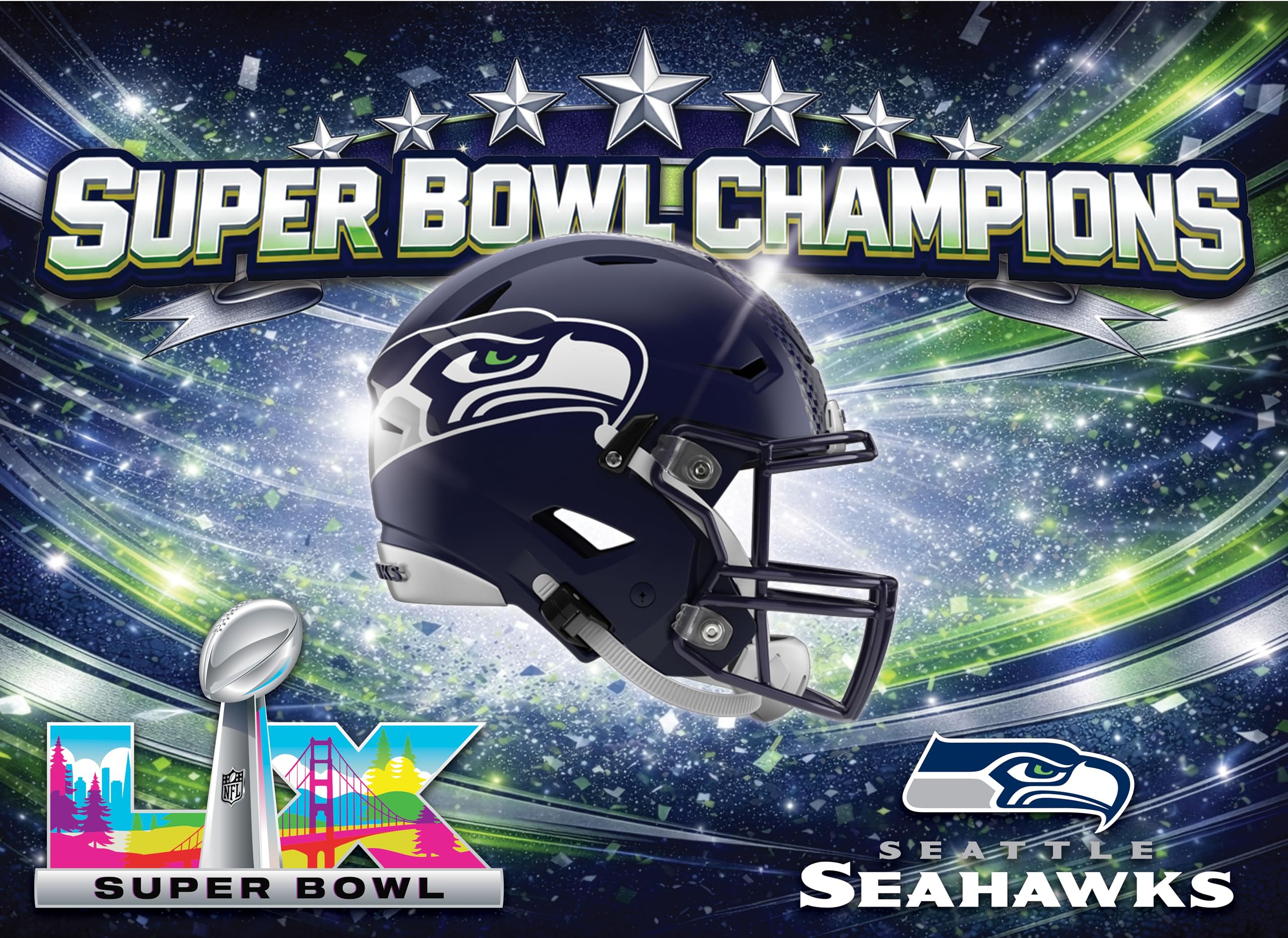 MasterPieces Officially Licensed NFL 300 Piece Puzzle for Adults and Families - Super Bowl LX Champions - Seattle Seahawks- 19.25"x26.63" - Sports Gifts, Sports Memorabilia, Sports Collectibles, Fan Shop