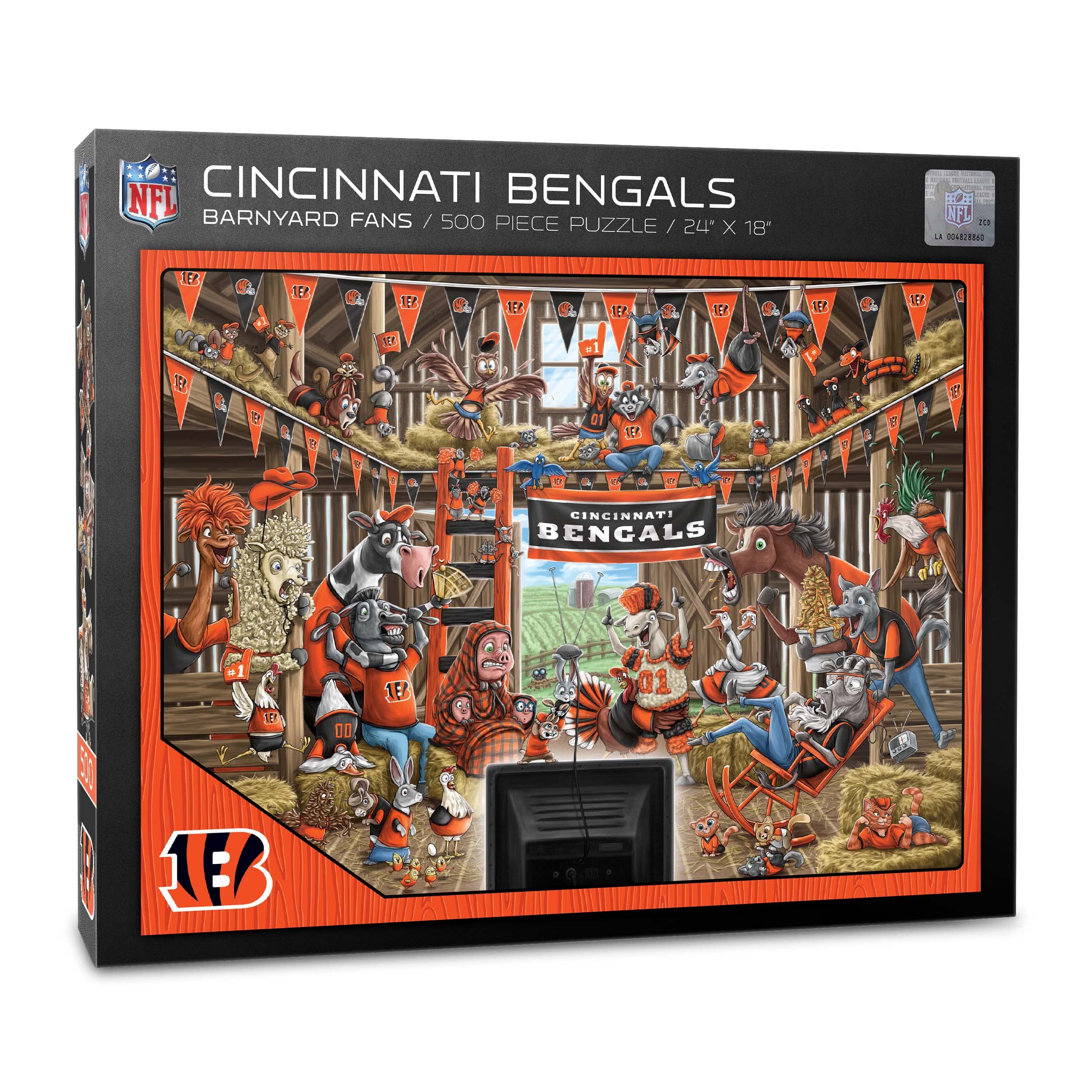 YouTheFan NFL Cincinnati Bengals Barnyard Fans 500pc Puzzle - Sports Gifts, Sports Memorabilia, Sports Collectibles, Fan Shop