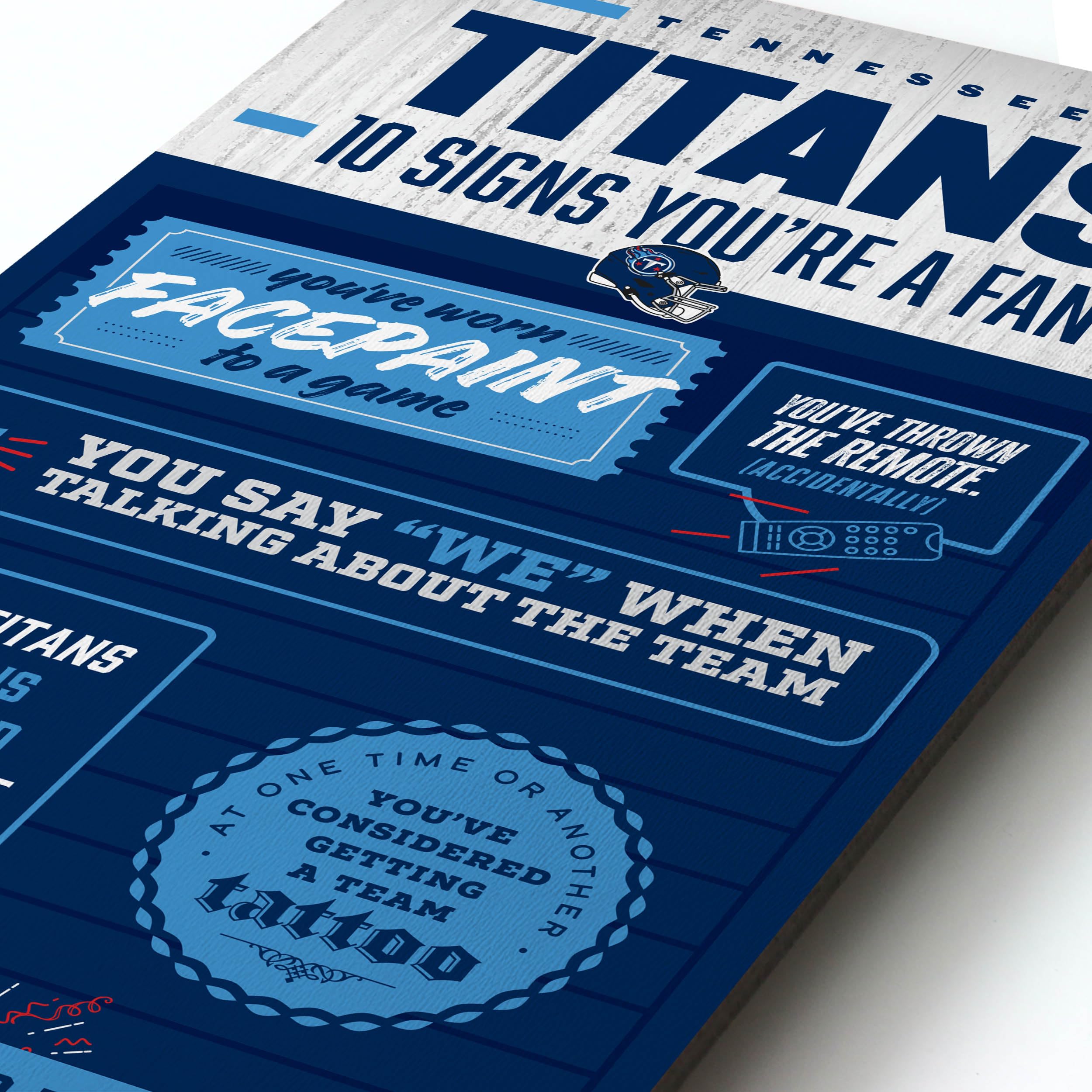 YouTheFan Officially-licensed NFL Tennessee Titans 6x19 Top 10 Signs Banner - humorous descriptions - fun sports fan phrases, original design, indoor team wall decor fan gift - Sports Collectibles, Sports Memorabilia, Sports Fan Shop, Sports Gifts