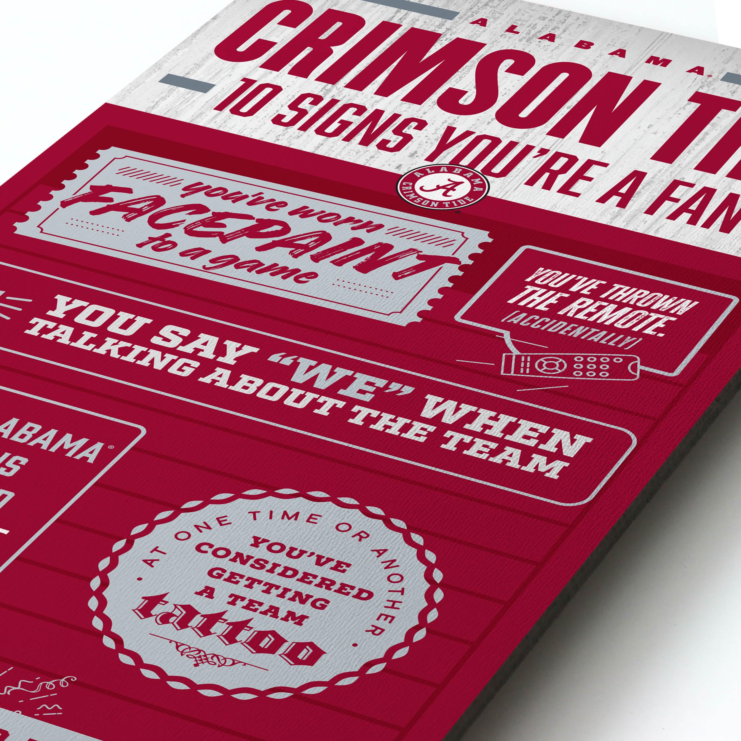 YouTheFan Officially-licensed NCAA Alabama Crimson Tide 6x19 Top 10 Signs Banner - humorous descriptions - fun sports fan phrases, original design, indoor team wall decor fan gift - Sports Collectibles, Sports Memorabilia, Sports Fan Shop, Sports Gifts