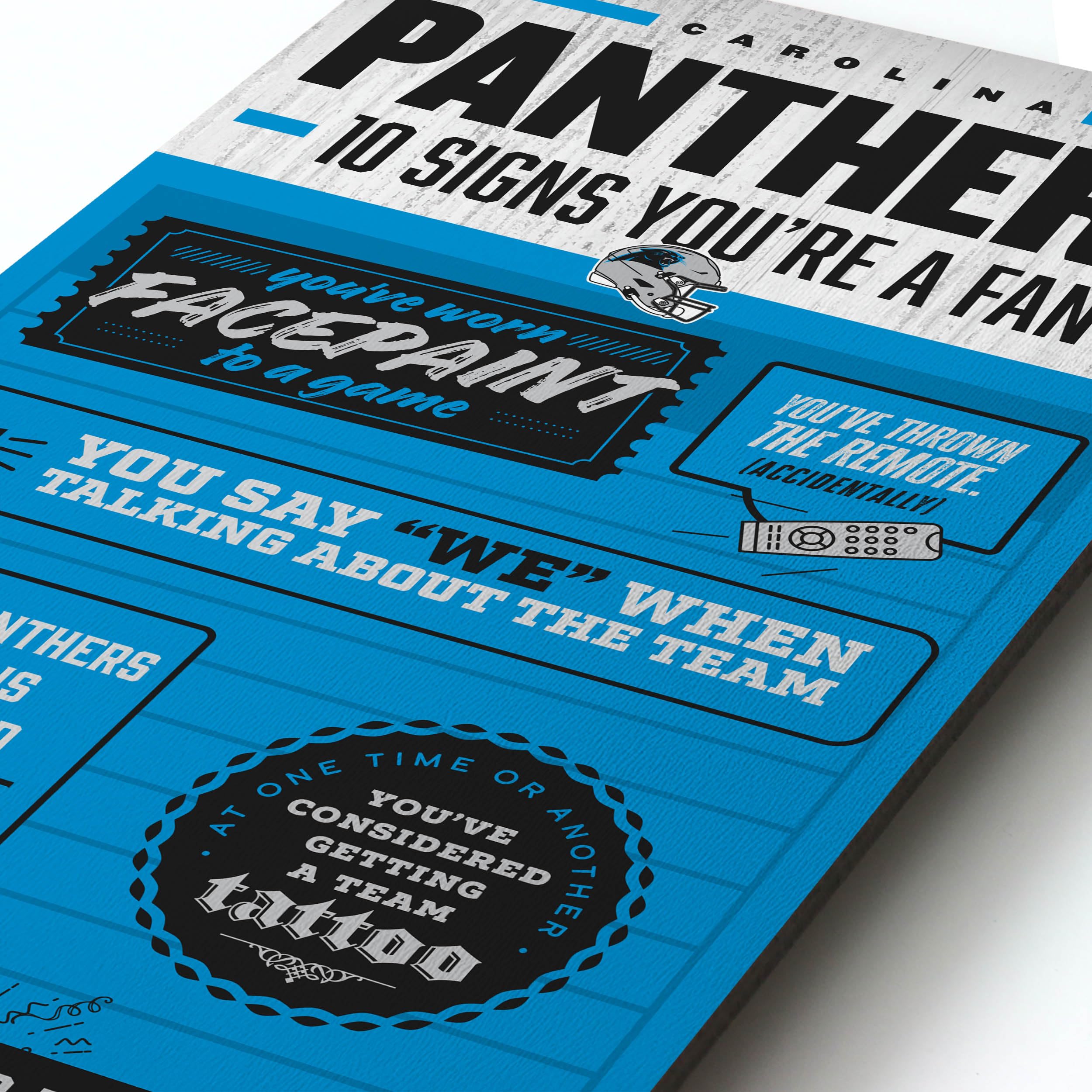 YouTheFan Officially-licensed NFL Carolina Panthers 6x19 Top 10 Signs Banner - humorous descriptions - fun sports fan phrases, original design, indoor team wall decor fan gift - Sports Collectibles, Sports Memorabilia, Sports Fan Shop, Sports Gifts