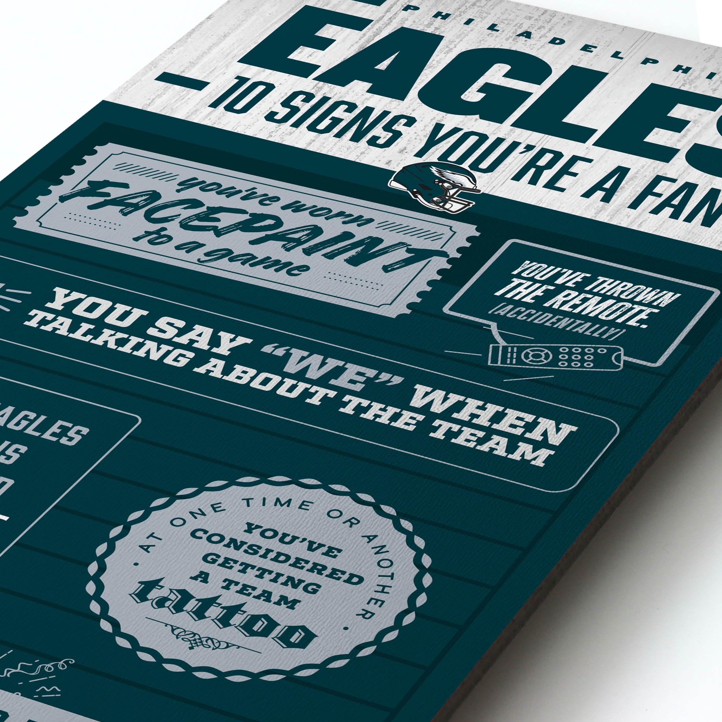 YouTheFan Officially-licensed NFL Philadelphia Eagles 6x19 Top 10 Signs Banner - humorous descriptions - fun sports fan phrases, original design, indoor team wall decor fan gift - Sports Collectibles, Sports Memorabilia, Sports Fan Shop, Sports Gifts