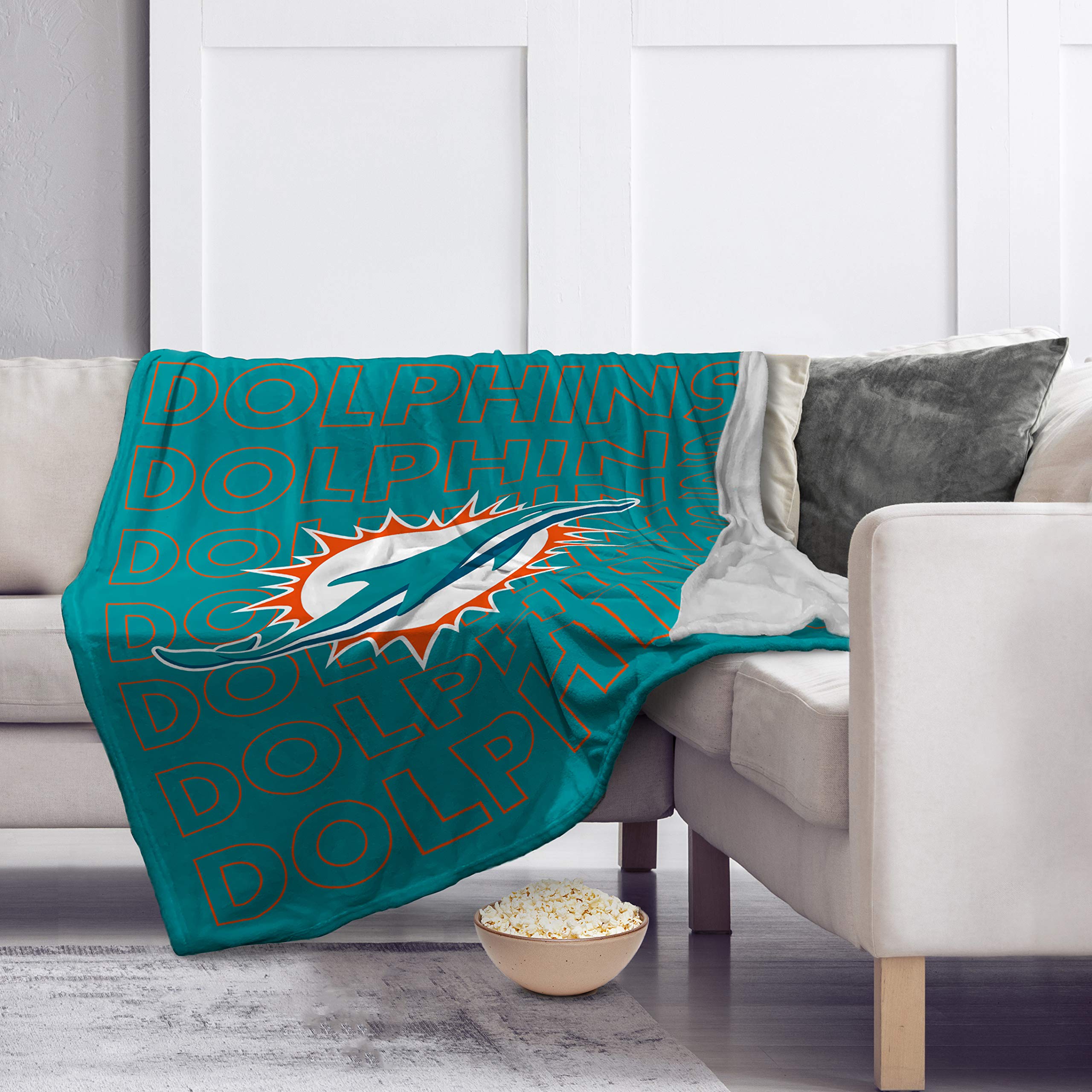 Pegasus Sports NFL Echo Team Wordmark Plush Blanket- Miami Dolphins Team Color 60x70 - Sports Gifts, Sports Memorabilia, Sports Collectibles, Fan Shop