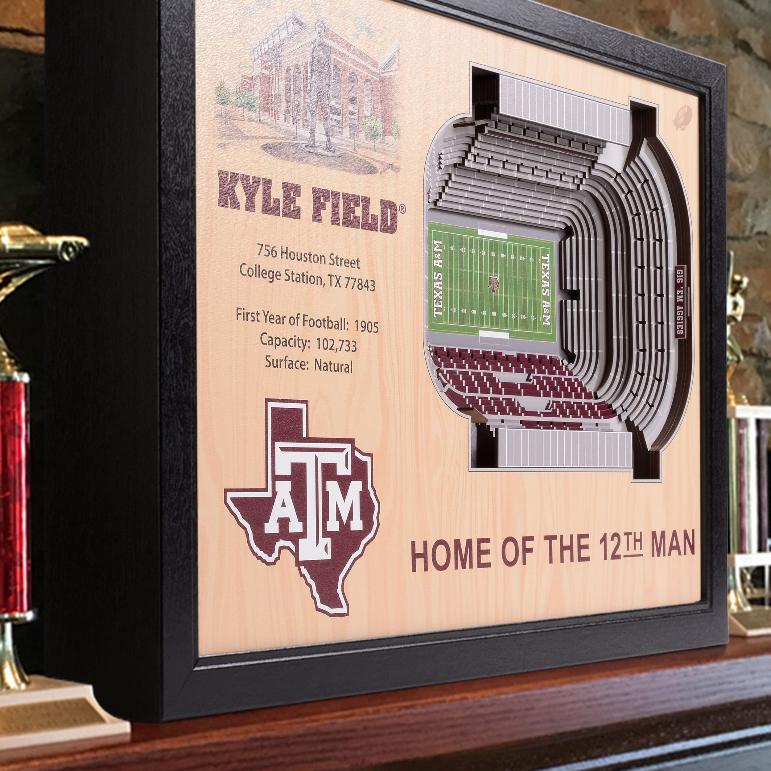 YouTheFan NCAA Texas A&M Aggies 25-Layer StadiumViews 3D Wall Art - Kyle Field - Sports Collectibles, Sports Memorabilia, Sports Fan Shop, Sports Gifts