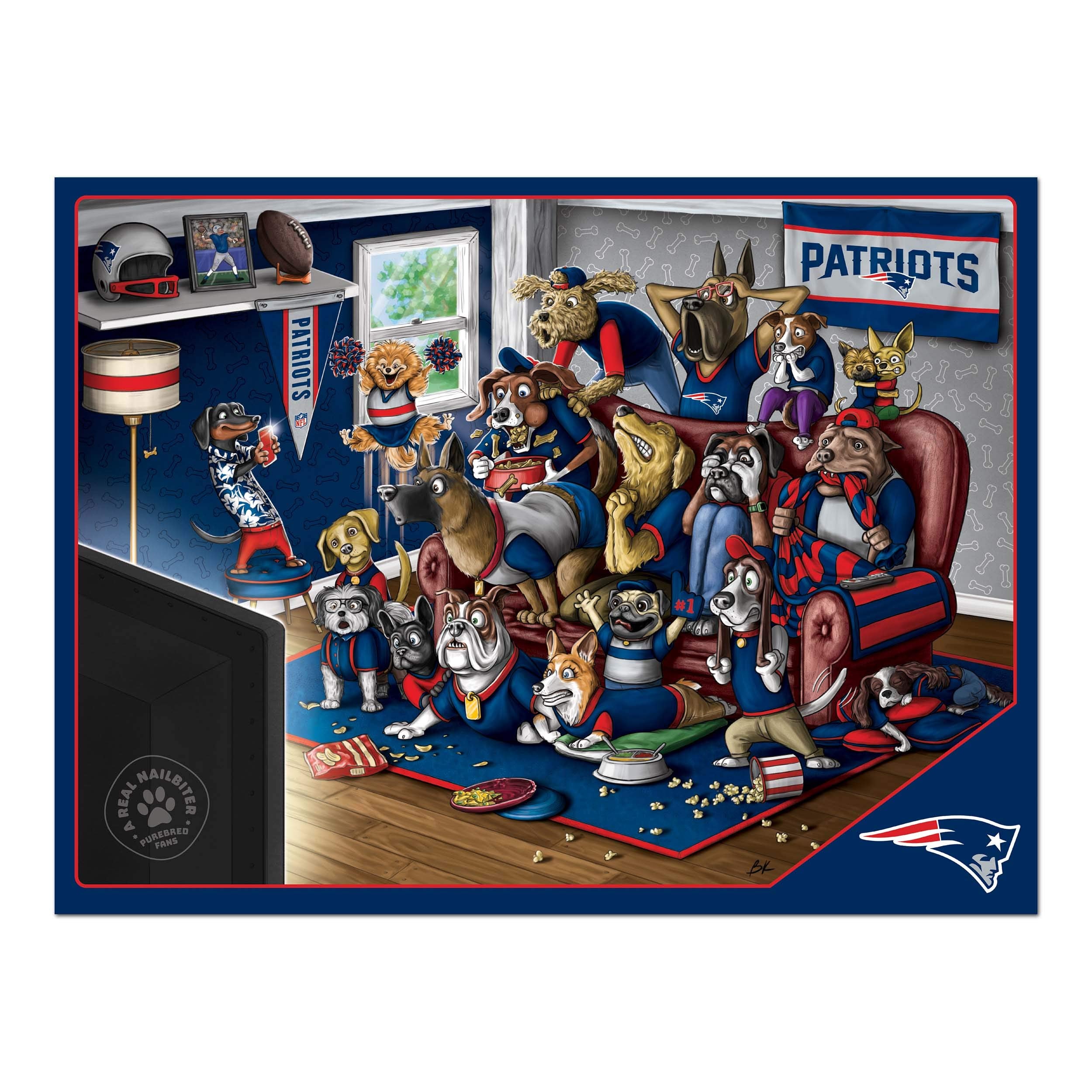 YouTheFan NFL New England Patriots Purebred Fans 500pc Puzzle - A Real Nailbiter - Sports Collectibles, Sports Memorabilia, Sports Fan Shop, Sports Gifts