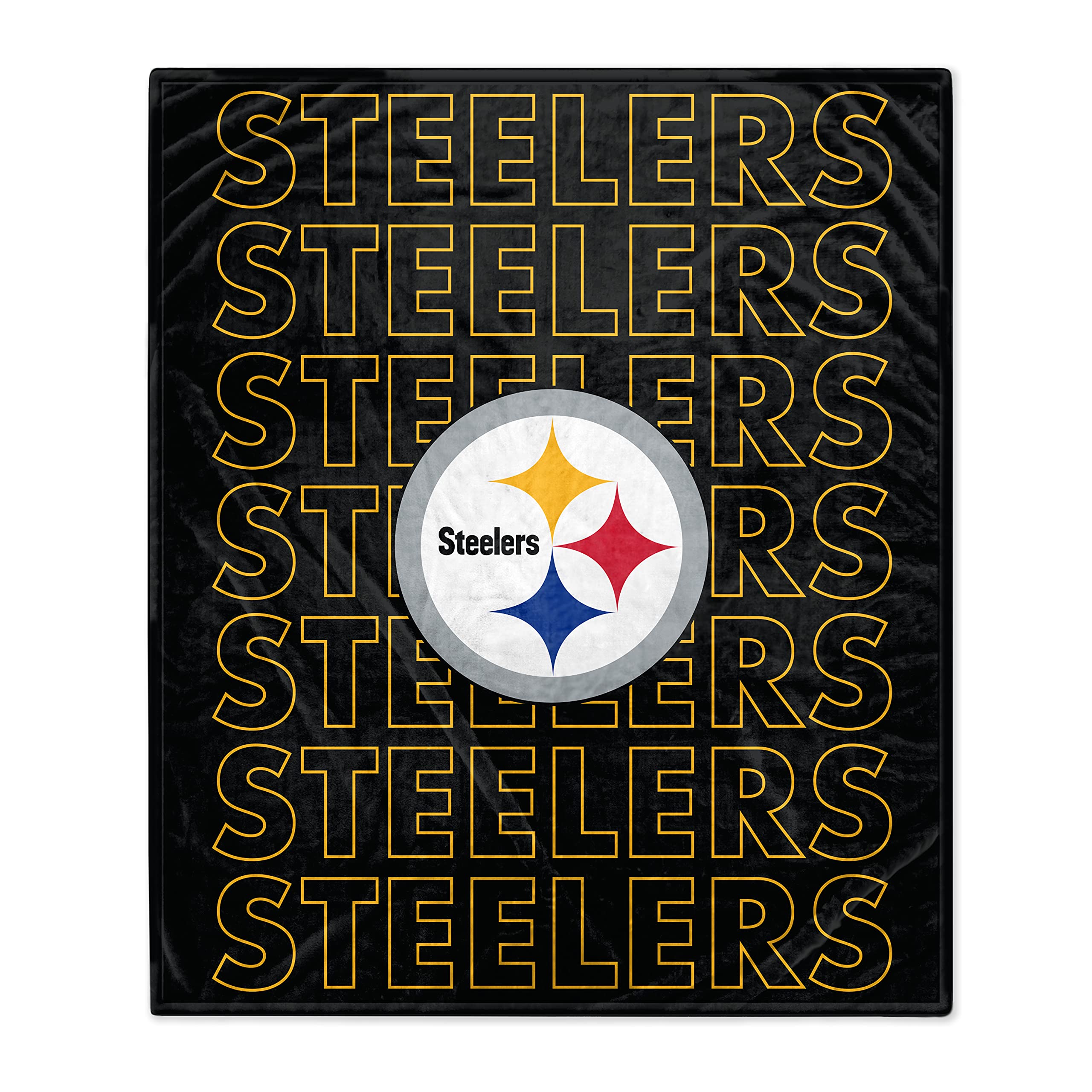 Pegasus Sports NFL Echo Team Wordmark Plush Blanket- Pittsburgh Steelers, Team Color, 60x70 - Sports Gifts, Sports Memorabilia, Sports Collectibles, Fan Shop