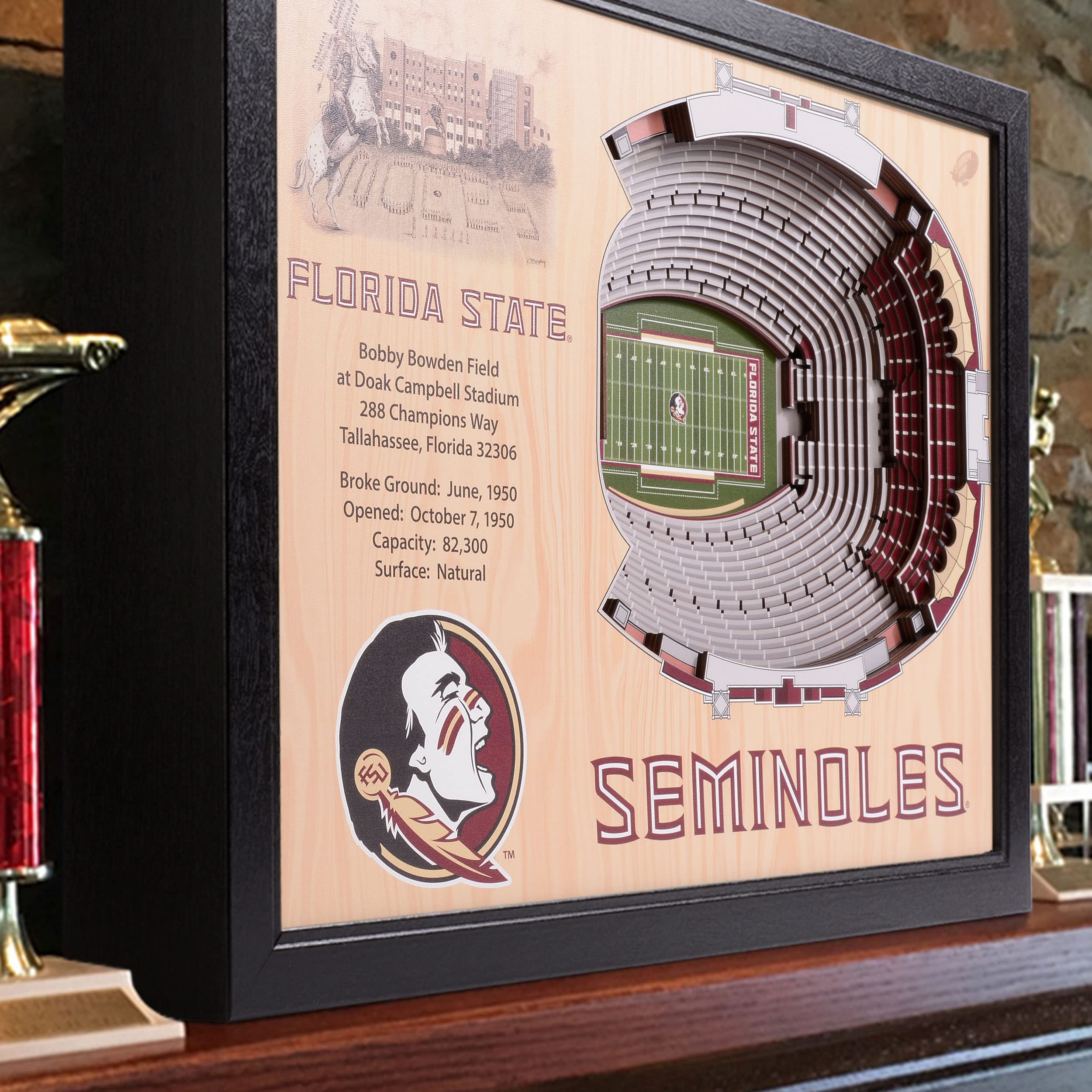 YouTheFan NCAA Florida State Seminoles 25-Layer StadiumViews 3D Wall Art - Doak Campbell Stadium,Brown - Sports Collectibles, Sports Memorabilia, Sports Fan Shop, Sports Gifts