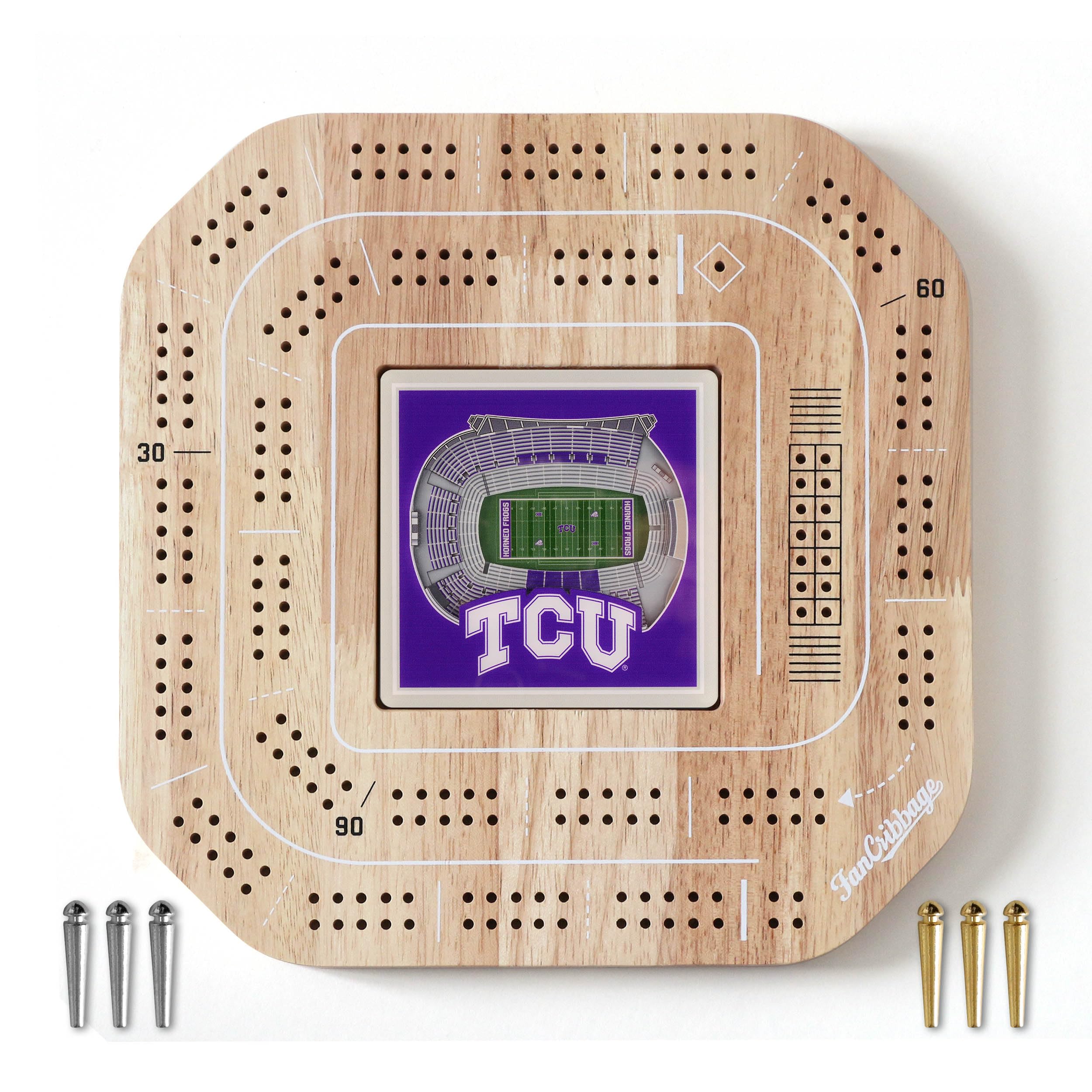 YouTheFan NCAA TCU Horned Frogs Licensed Fan Cribbage Wood Board Game - Sports Collectibles, Sports Memorabilia, Sports Fan Shop, Sports Gifts