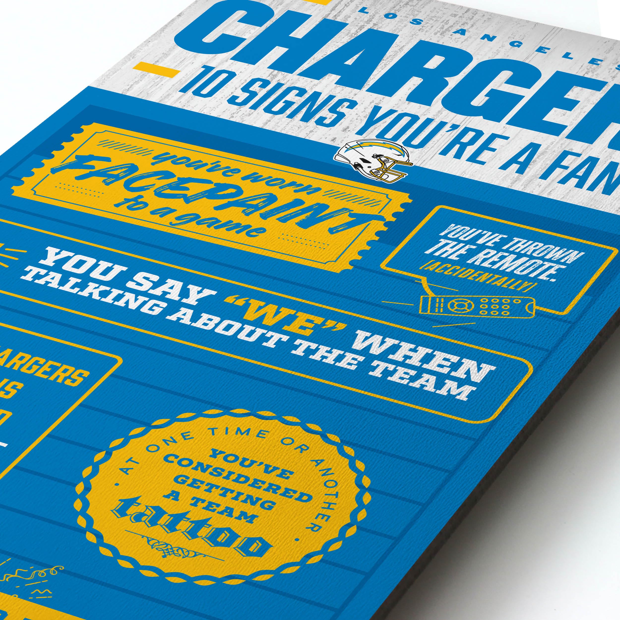 YouTheFan Officially-licensed NFL Los Angeles Chargers 6x19 Top 10 Signs Banner - humorous descriptions - fun sports fan phrases, original design, indoor team wall decor fan gift - Sports Collectibles, Sports Memorabilia, Sports Fan Shop, Sports Gifts