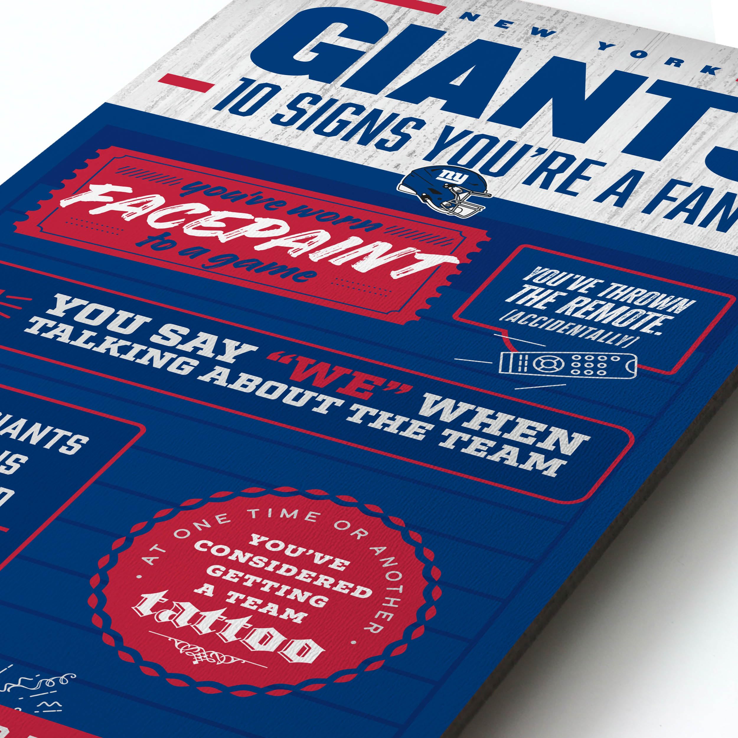 YouTheFan Officially-licensed NFL New York Giants 6x19 Top 10 Signs Banner - humorous descriptions - fun sports fan phrases, original design, indoor team wall decor fan gift - Sports Collectibles, Sports Memorabilia, Sports Fan Shop, Sports Gifts