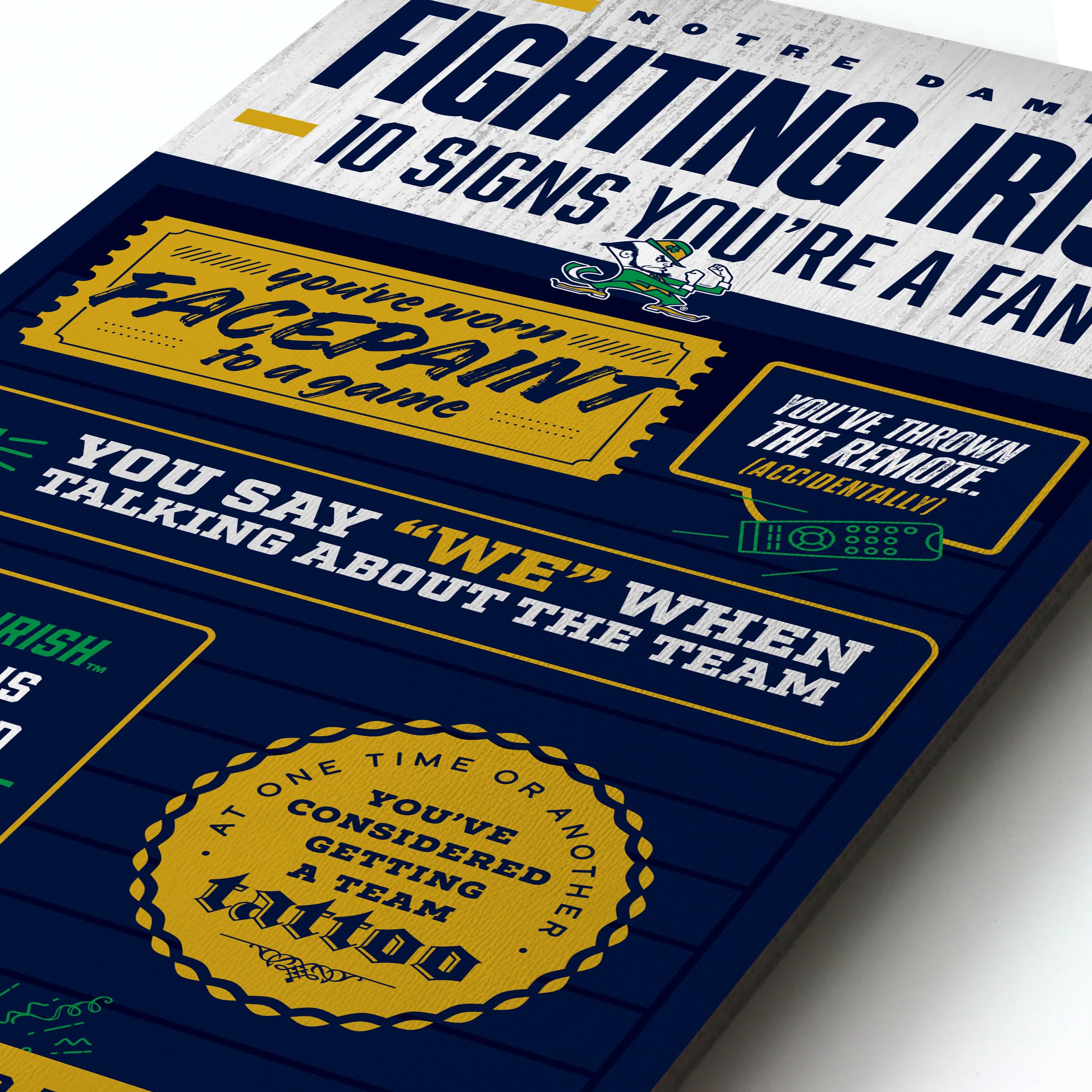 YouTheFan Officially-licensed NCAA Notre Dame Fighting Irish 6x19 Top 10 Signs Banner - humorous descriptions - fun sports fan phrases, original design, indoor team wall decor fan gift - Sports Collectibles, Sports Memorabilia, Sports Fan Shop, Sports Gifts