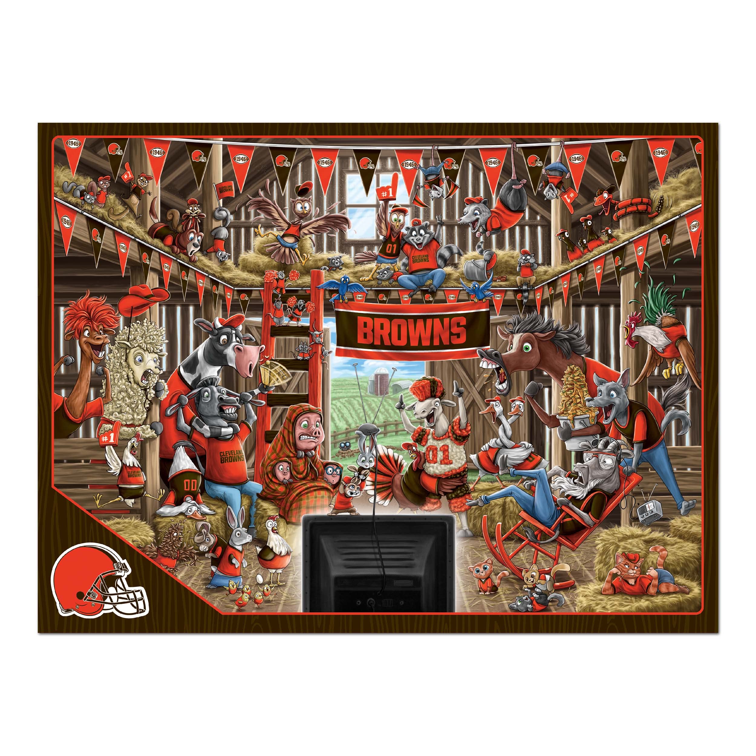YouTheFan NFL Cleveland Browns Barnyard Fans 500pc Puzzle - Sports Collectibles, Sports Memorabilia, Sports Fan Shop, Sports Gifts