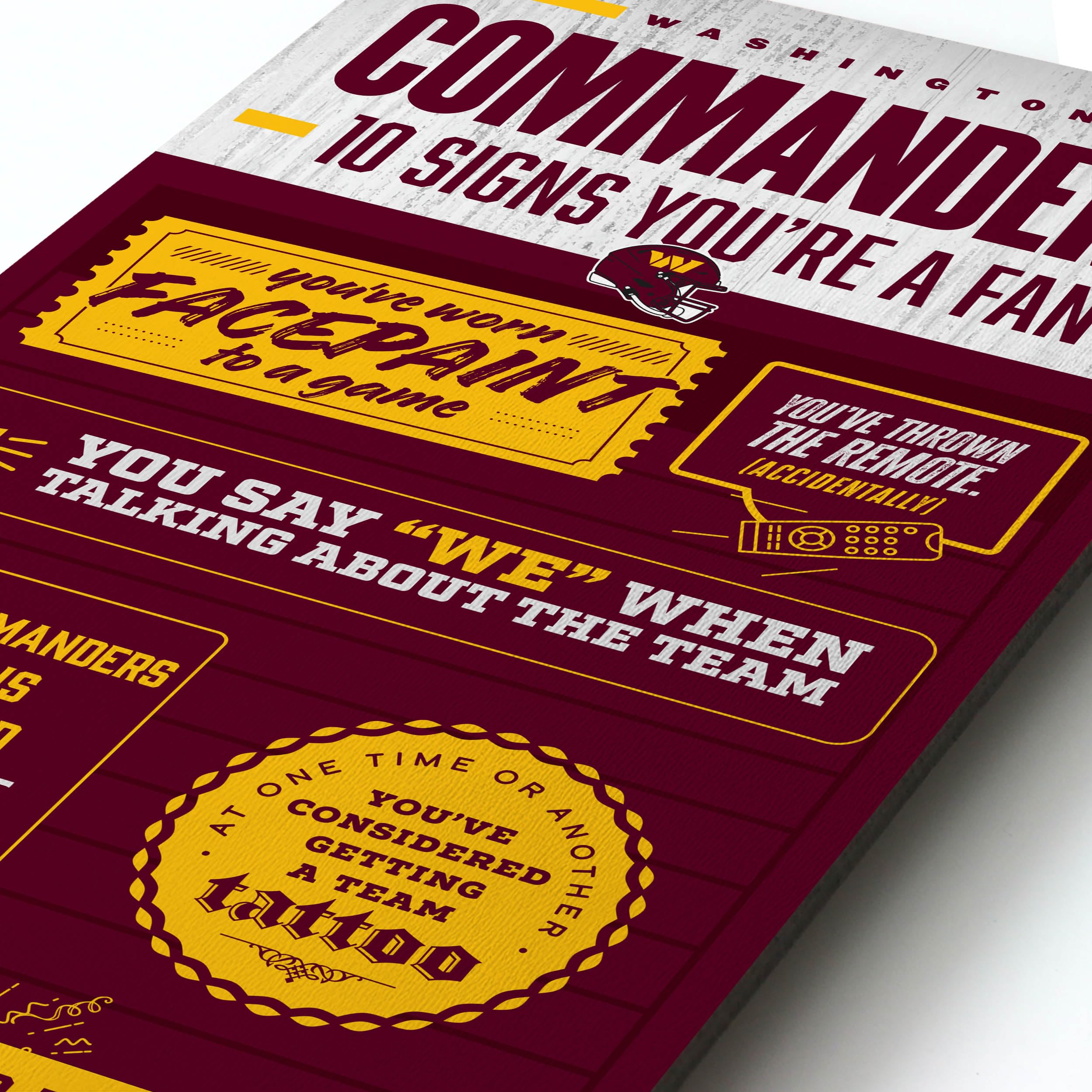 YouTheFan Officially-licensed NFL Washington Commanders 6x19 Top 10 Signs Banner - humorous descriptions - fun sports fan phrases, original design, indoor team wall decor fan gift - Sports Collectibles, Sports Memorabilia, Sports Fan Shop, Sports Gifts