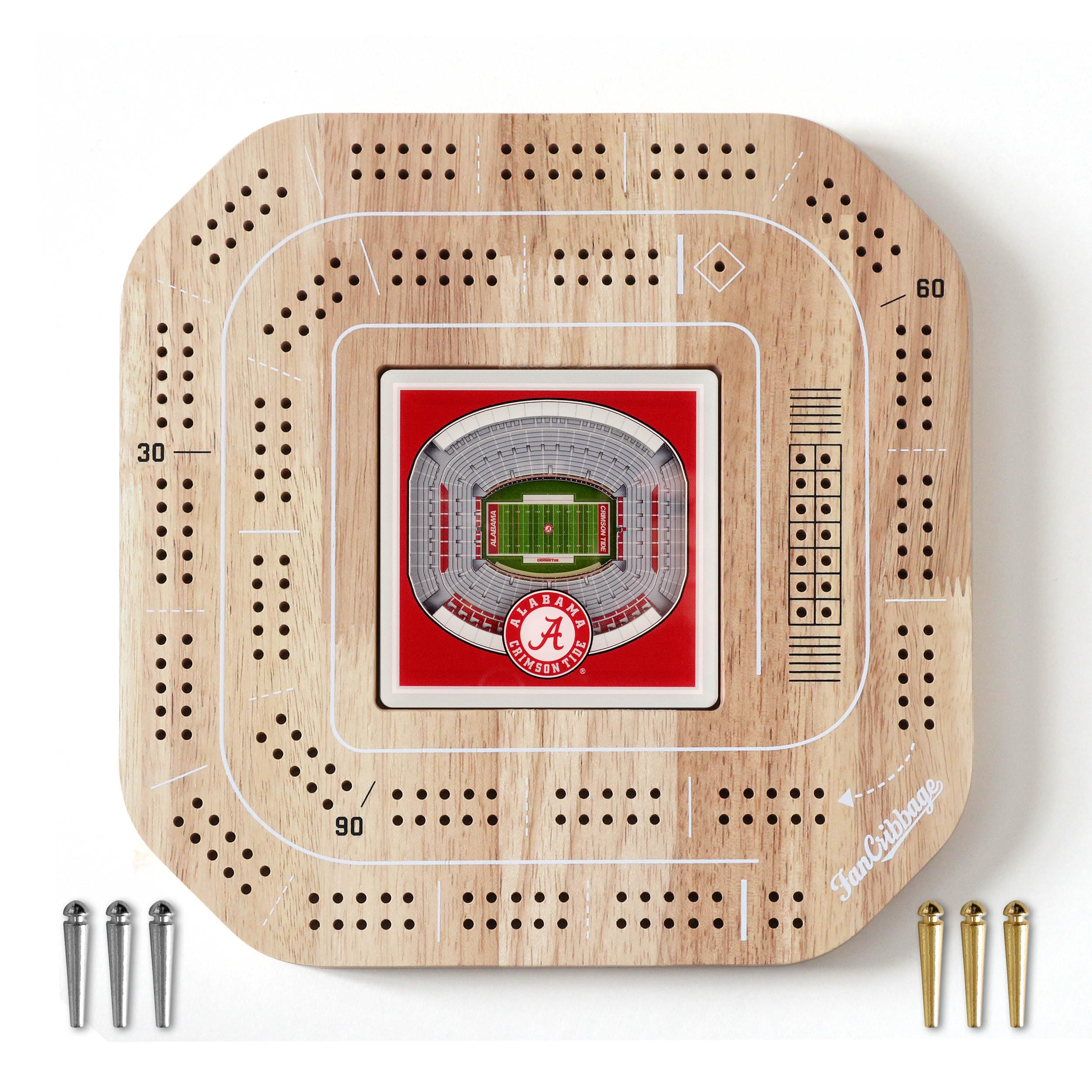 YouTheFan NCAA Alabama Crimson Tide Licensed Fan Cribbage Wood Board Game - Sports Collectibles, Sports Memorabilia, Sports Fan Shop, Sports Gifts