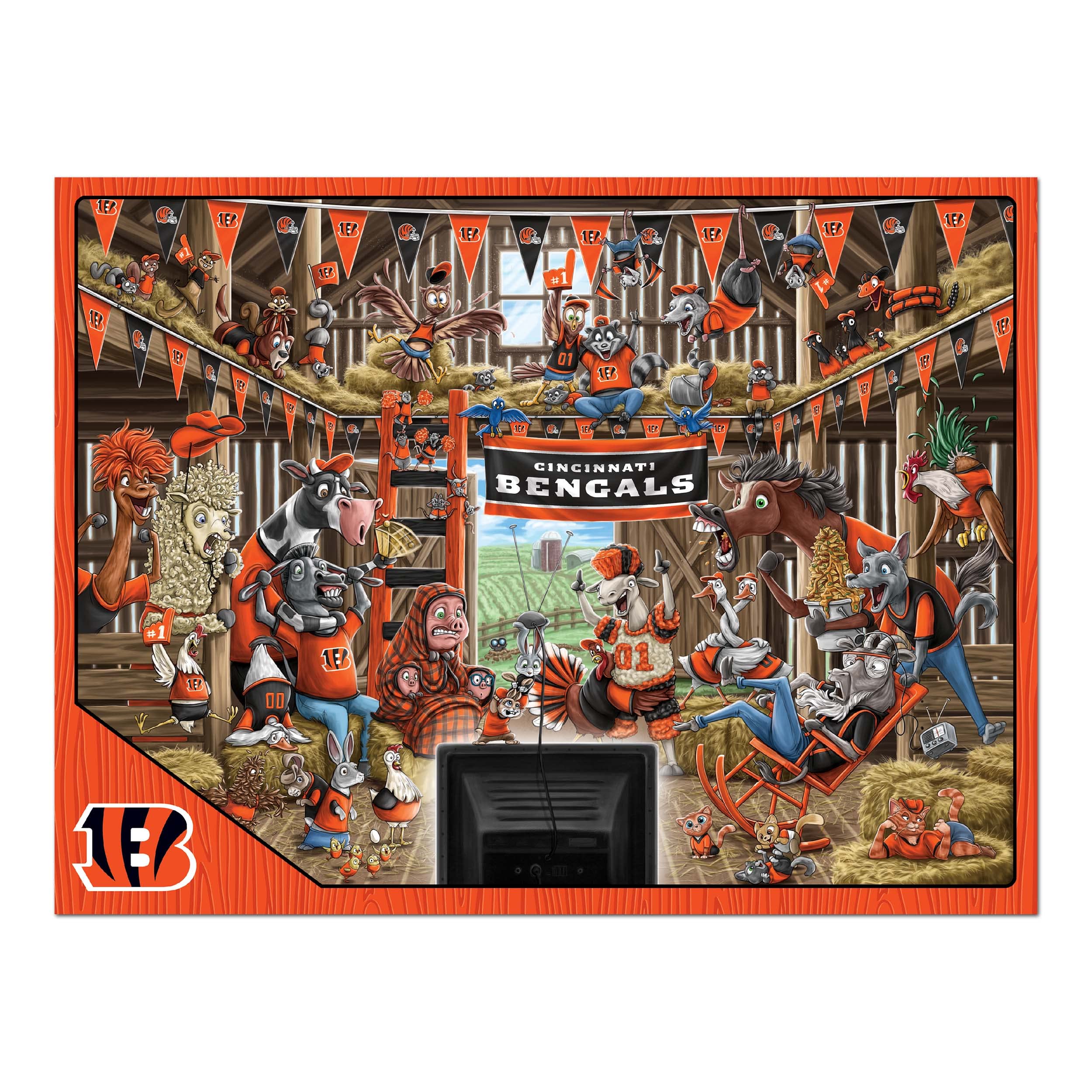 YouTheFan NFL Cincinnati Bengals Barnyard Fans 500pc Puzzle - Sports Gifts, Sports Memorabilia, Sports Collectibles, Fan Shop