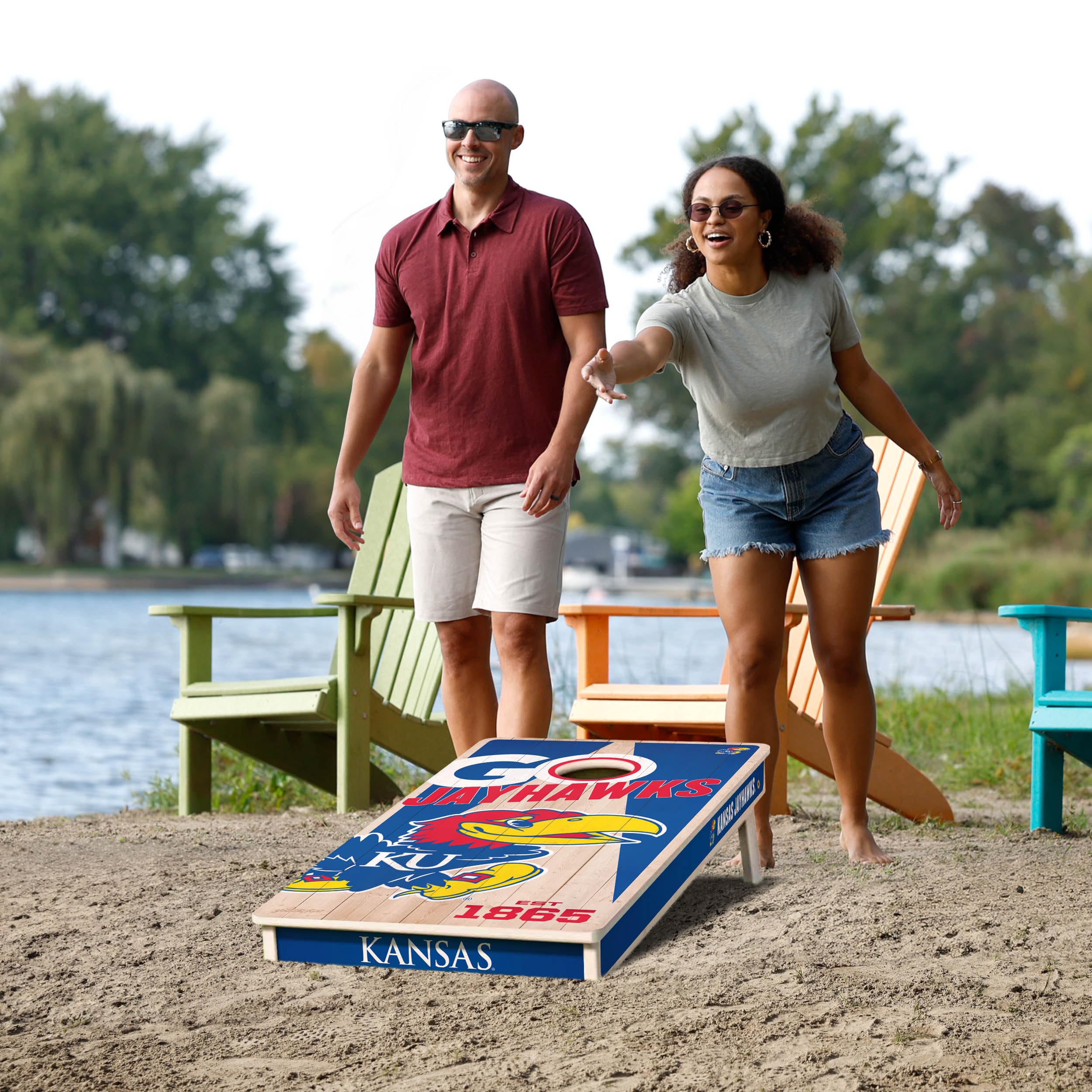 YouTheFan NCAA Kansas Jayhawks 2’ x 4’ Professional Wood Cornhole Game with Logo Bags - Sports Collectibles, Sports Memorabilia, Sports Fan Shop, Sports Gifts