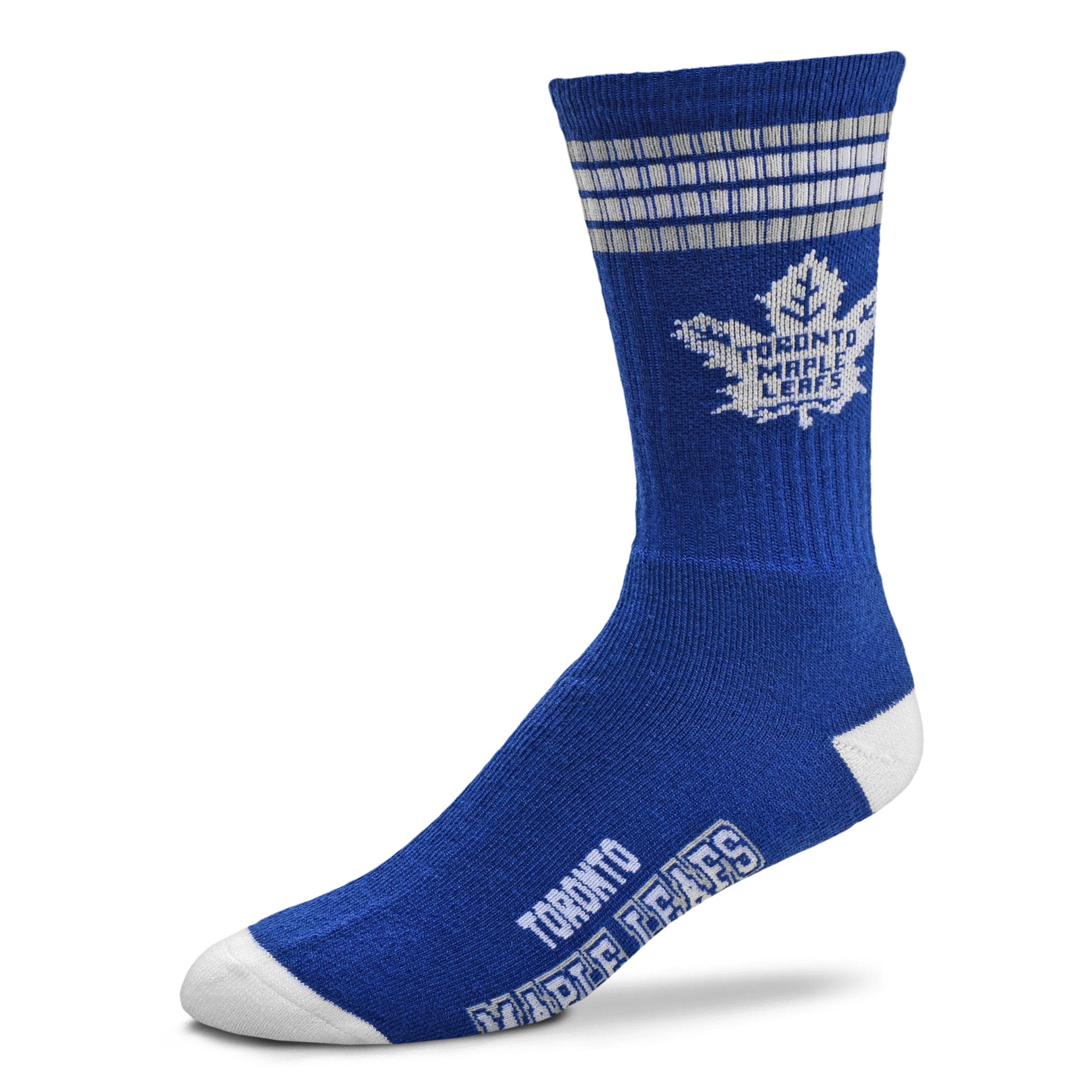 For Bare Feet NHL Toronto Maple Leafs 4 Stripe Deuce Crew Sock Team Color MEDIUM - Sports Gifts, Sports Memorabilia, Sports Collectibles, Fan Shop