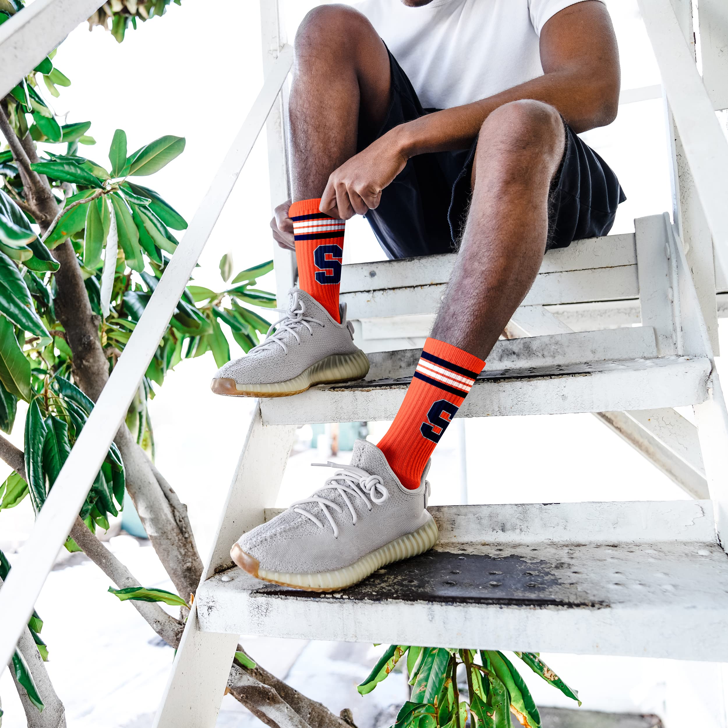 For Bare Feet NCAA Syracuse Orange 4 Stripe Deuce Crew Sock Team Color LARGE - Sports Gifts, Sports Memorabilia, Sports Collectibles, Fan Shop