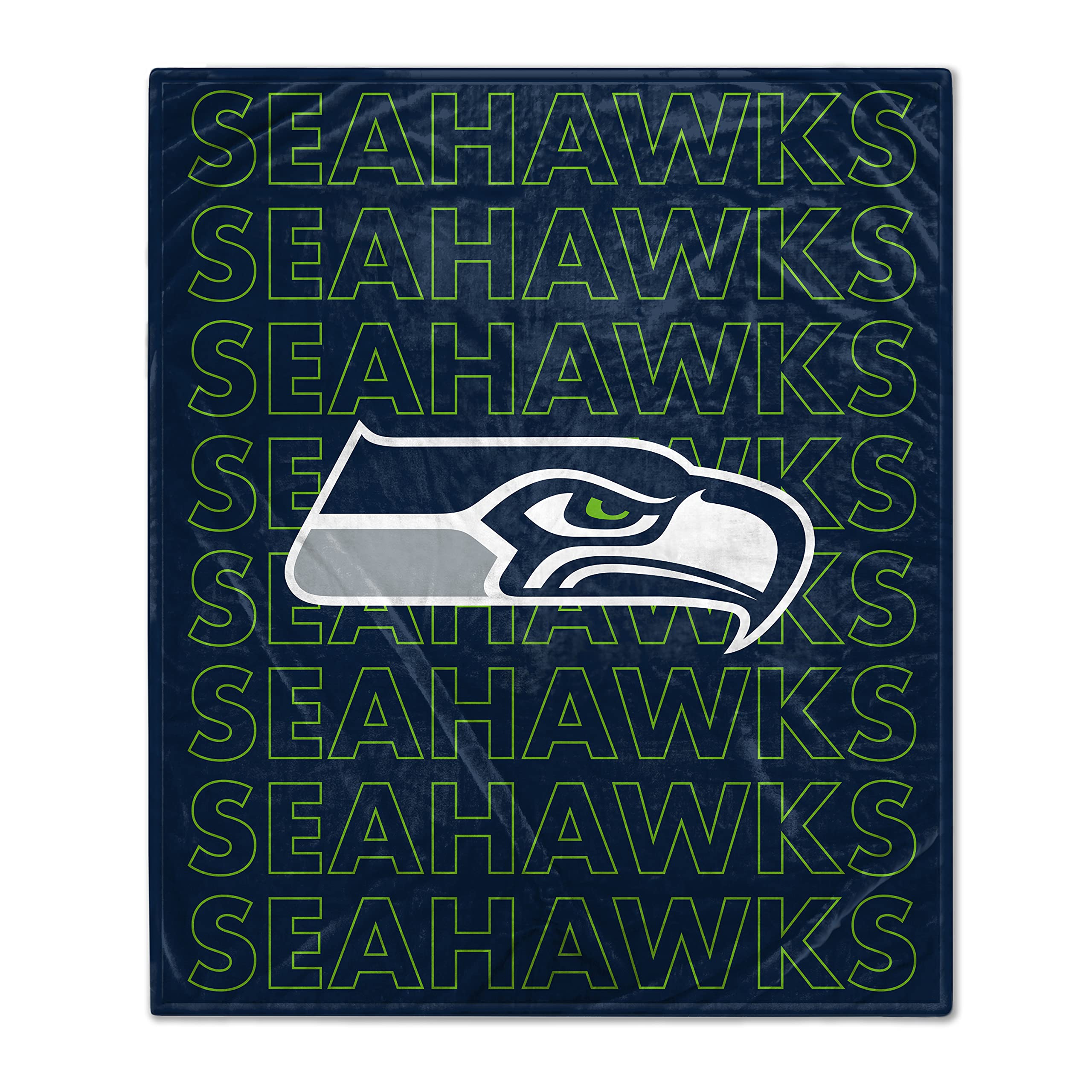 Pegasus Sports NFL Echo Team Wordmark Plush Blanket- Seattle Seahawks, Team Color, 60x70 - Sports Gifts, Sports Memorabilia, Sports Collectibles, Fan Shop
