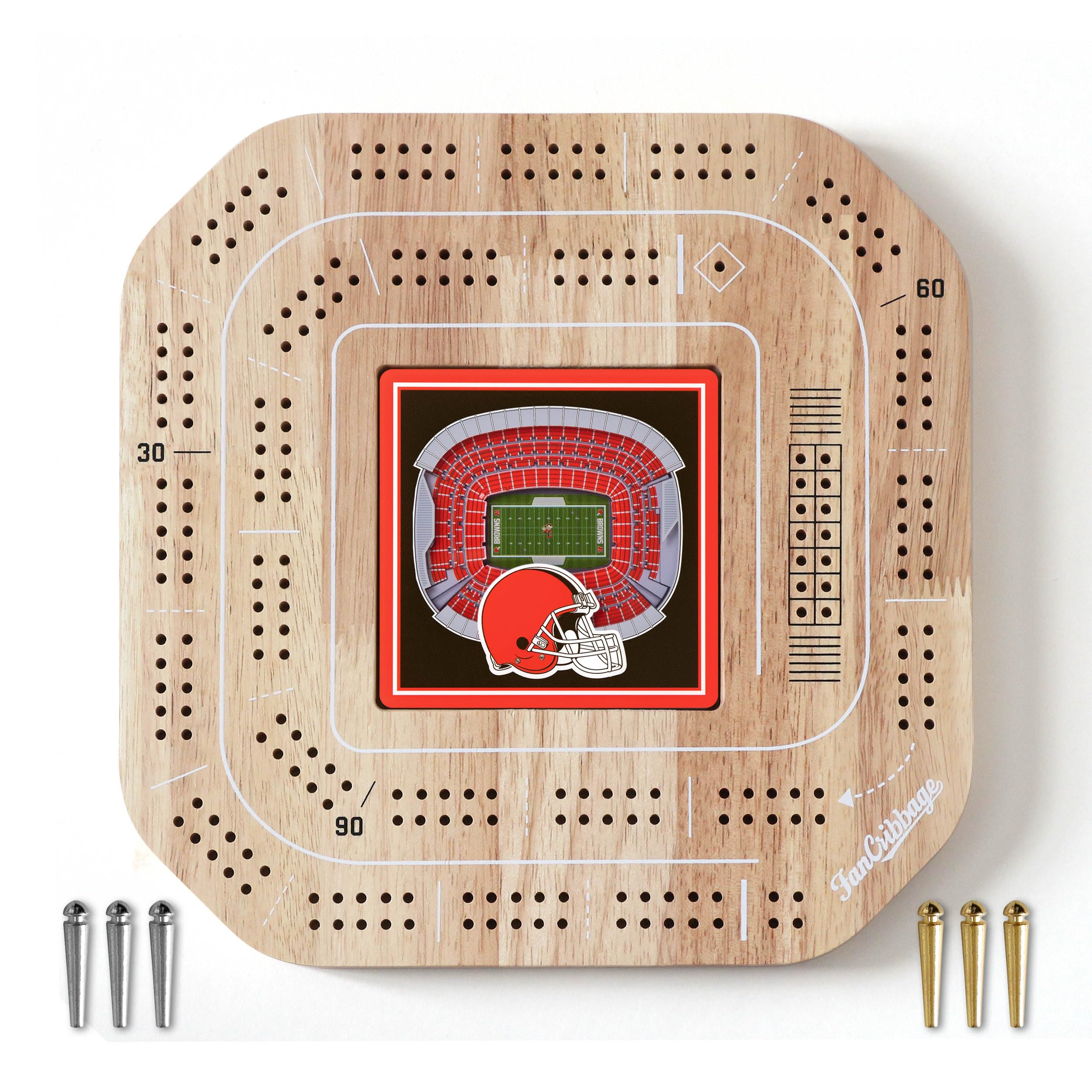 YouTheFan NFL Cleveland Browns Licensed Fan Cribbage Wood Board Game - Sports Collectibles, Sports Memorabilia, Sports Fan Shop, Sports Gifts
