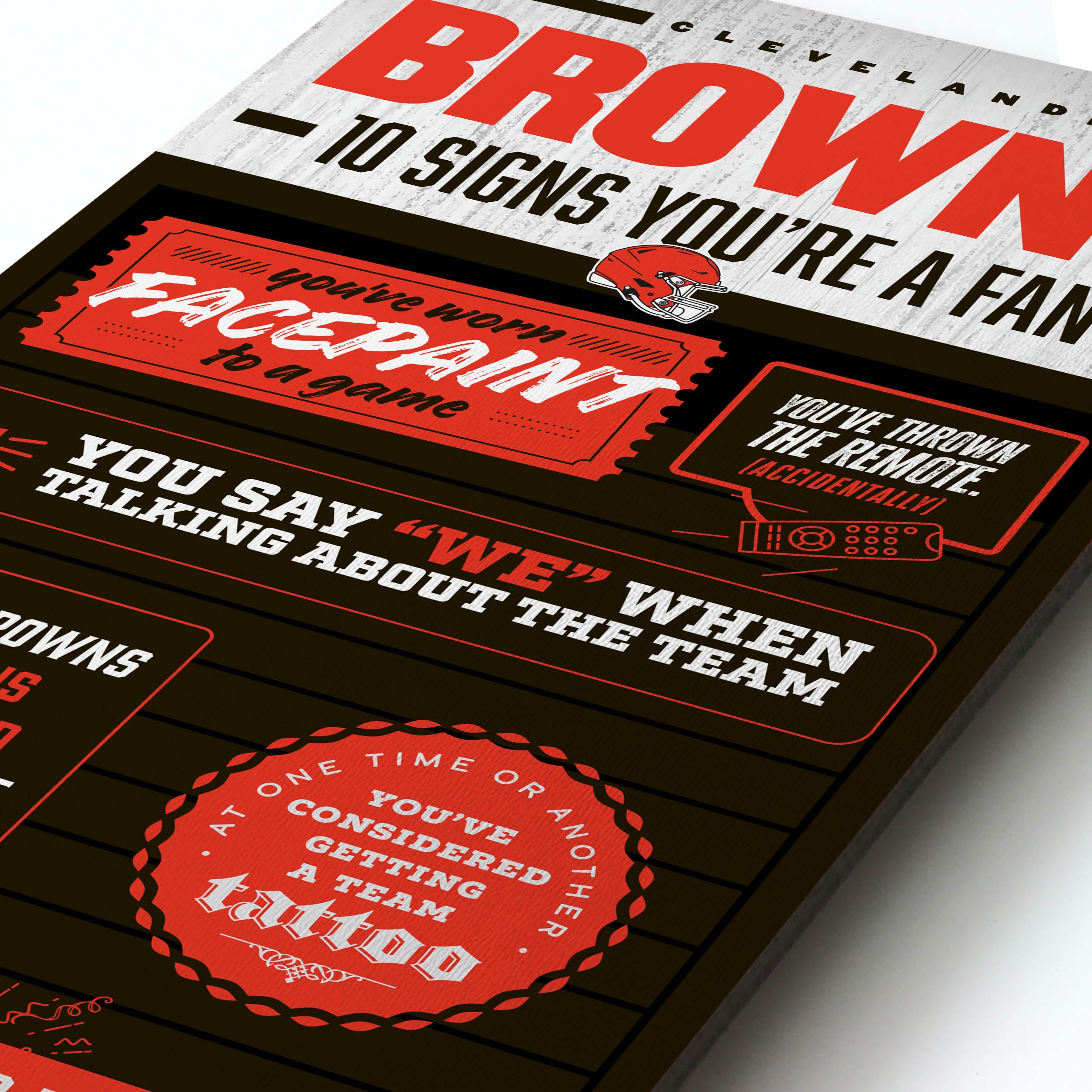 YouTheFan Officially-licensed NFL Cleveland Browns 6x19 Top 10 Signs Banner - humorous descriptions - fun sports fan phrases, original design, indoor team wall decor fan gift - Sports Collectibles, Sports Memorabilia, Sports Fan Shop, Sports Gifts