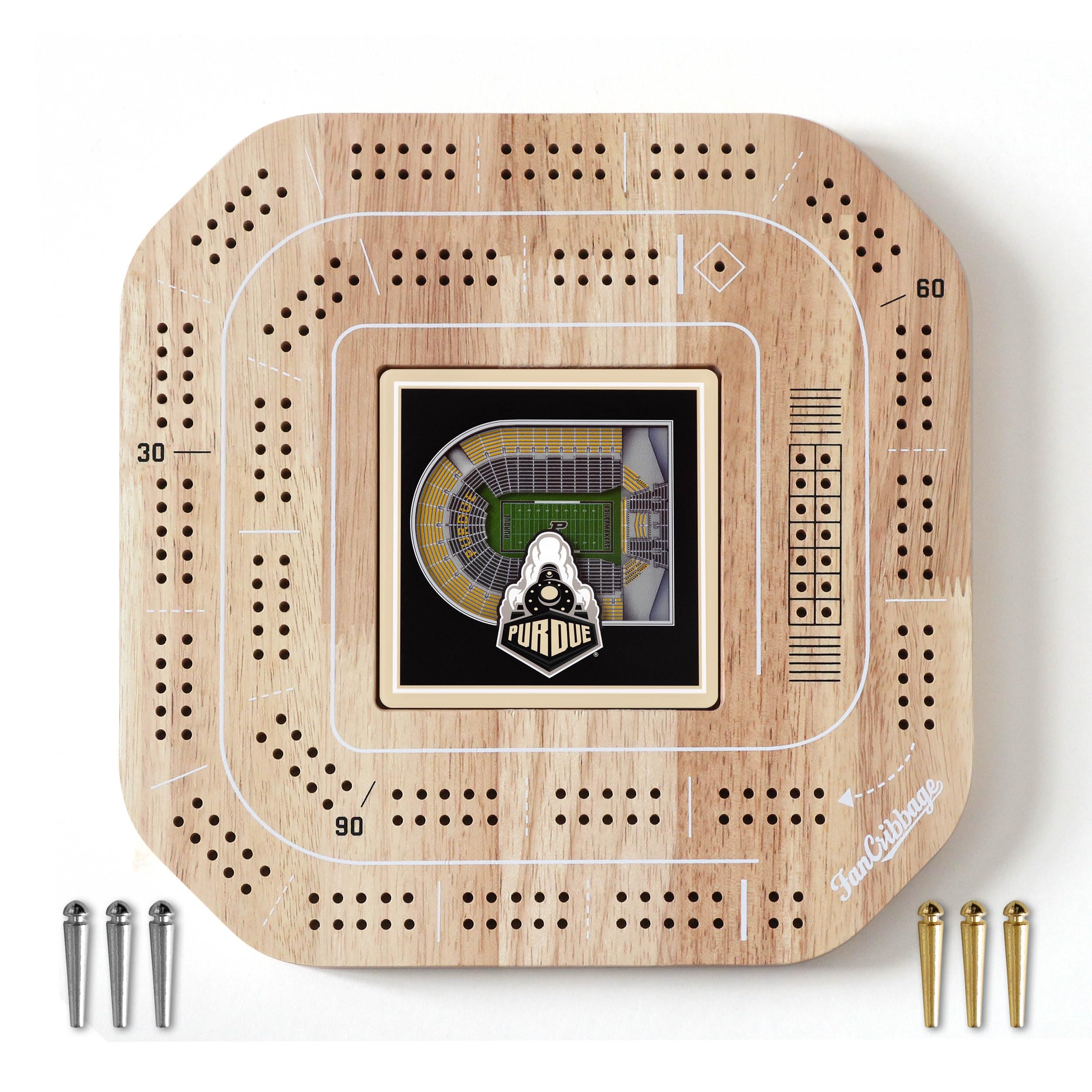 YouTheFan NCAA Purdue Boilermakers FB Licensed Fan Cribbage Wood Board Game - Sports Collectibles, Sports Memorabilia, Sports Fan Shop, Sports Gifts