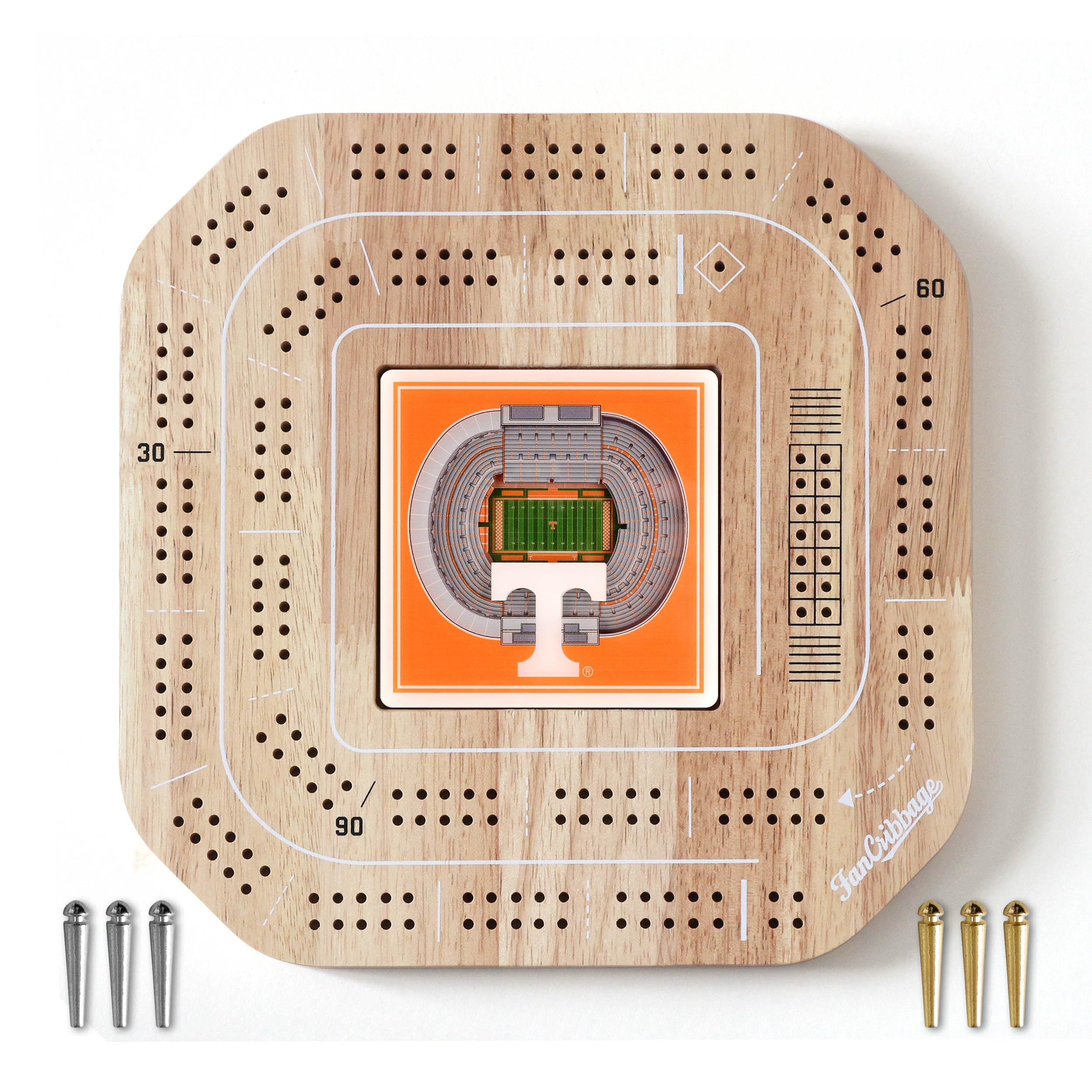YouTheFan NCAA Tennessee Volunteers Licensed Fan Cribbage Wood Board Game - Sports Collectibles, Sports Memorabilia, Sports Fan Shop, Sports Gifts