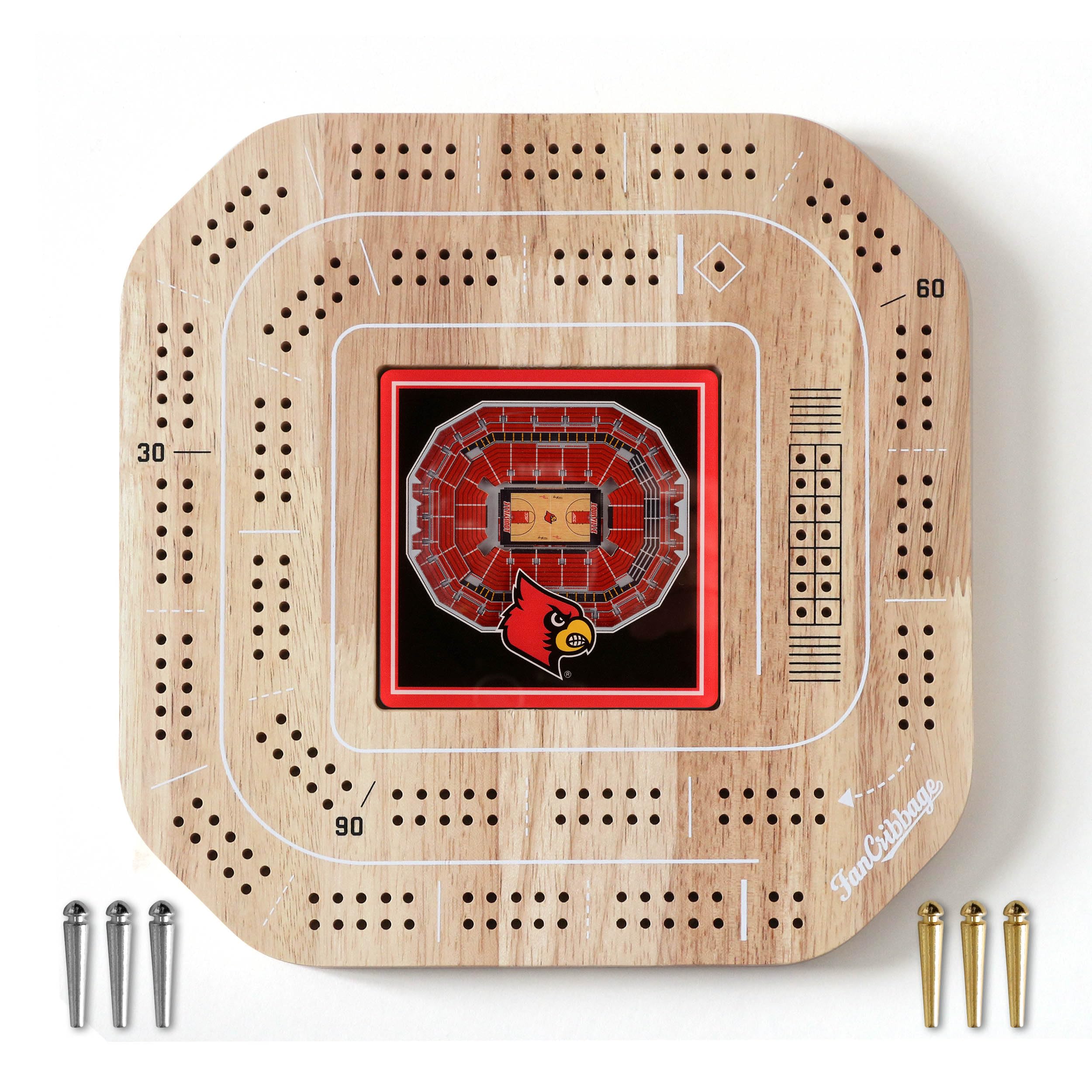 YouTheFan NCAA Louisville Cardinals Licensed Fan Cribbage Wood Board Game - Sports Collectibles, Sports Memorabilia, Sports Fan Shop, Sports Gifts