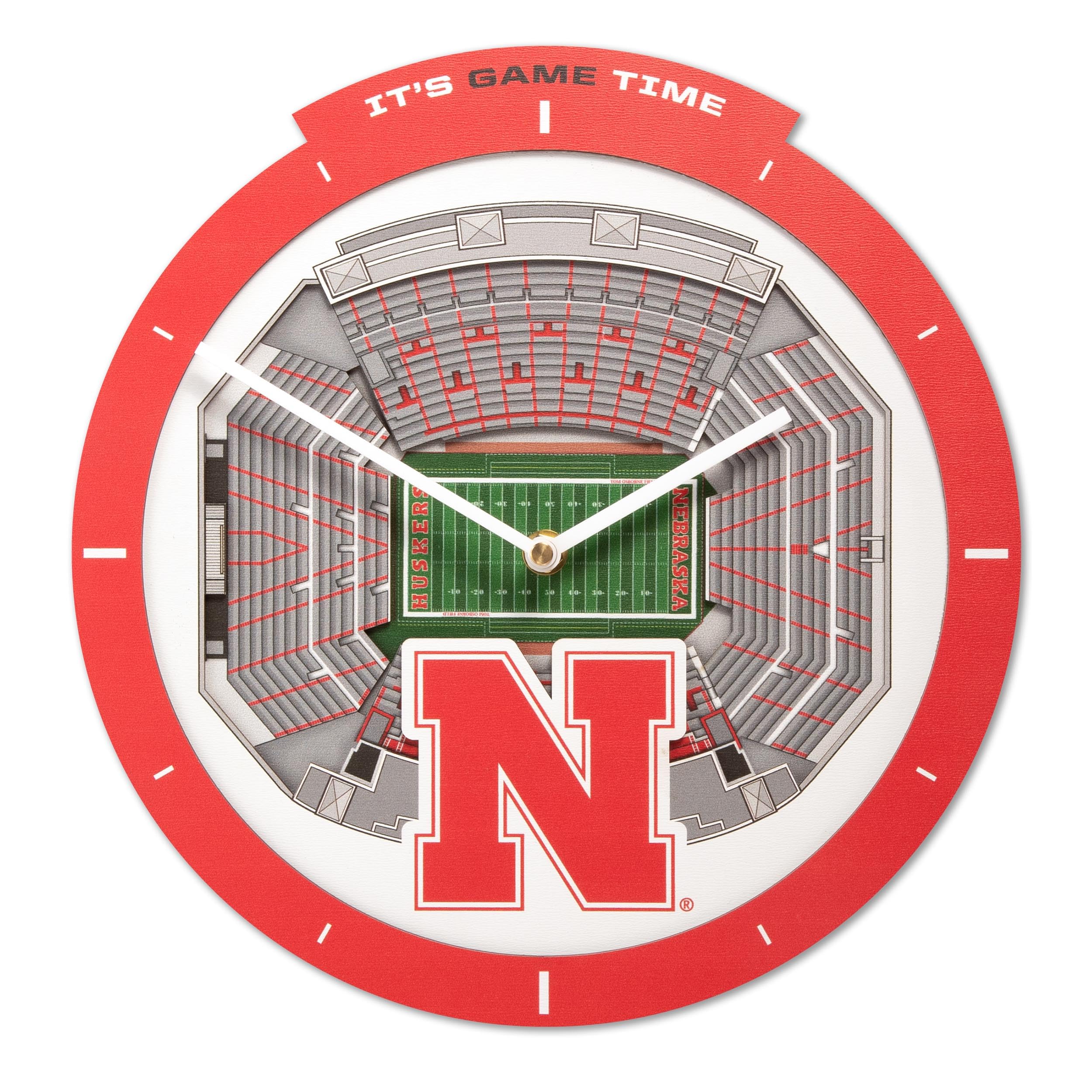 YouTheFan NCAA Nebraska Cornhuskers 3D StadiumView Clock - Sports Collectibles, Sports Memorabilia, Sports Fan Shop, Sports Gifts