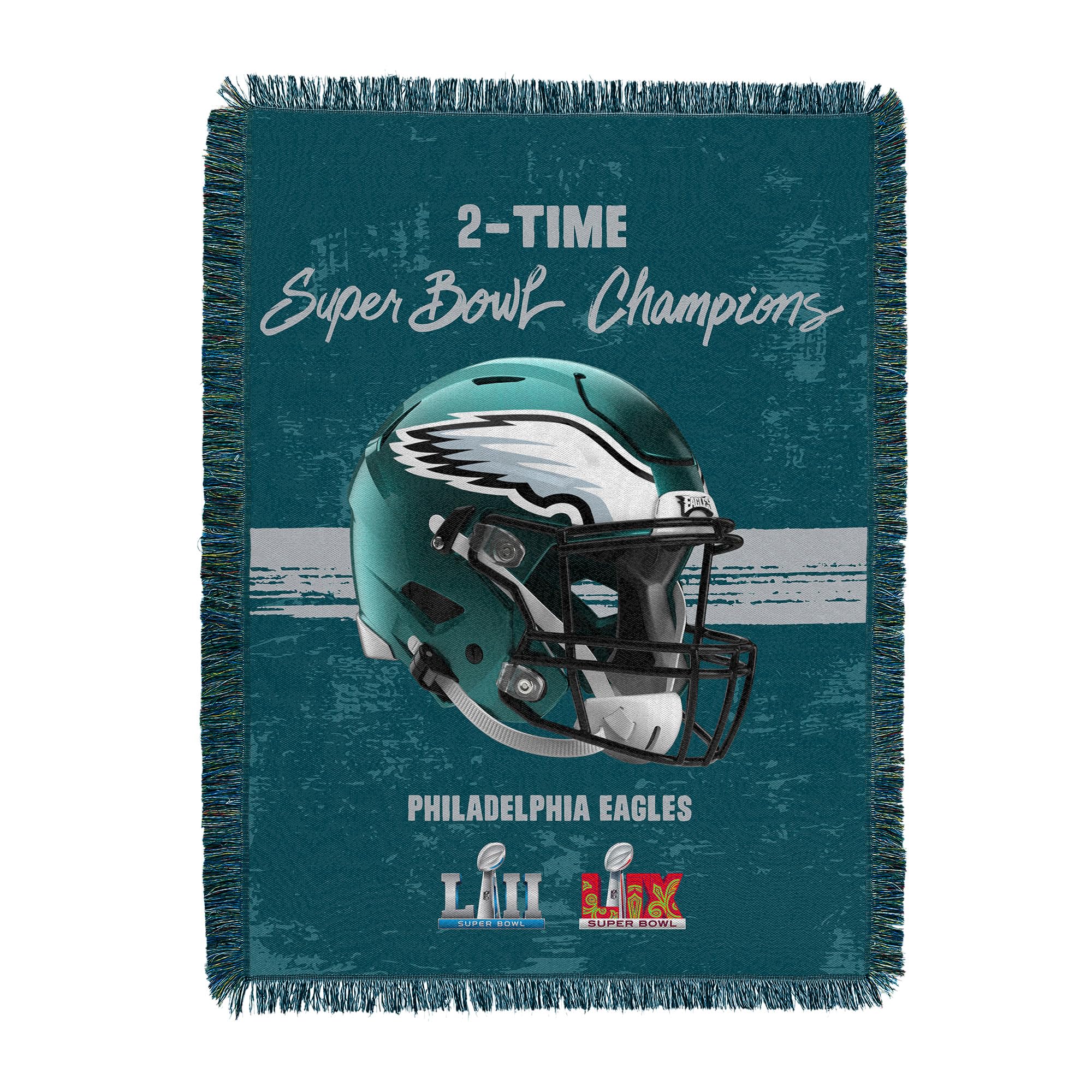 Northwest NFL Philadelphia Eagles 2025 Super Bowl LIX Multi Champ Powerhouse Woven Tapestry Throw Blanket 48X60 Inches - Sports Collectibles, Sports Memorabilia, Sports Fan Shop, Sports Gifts