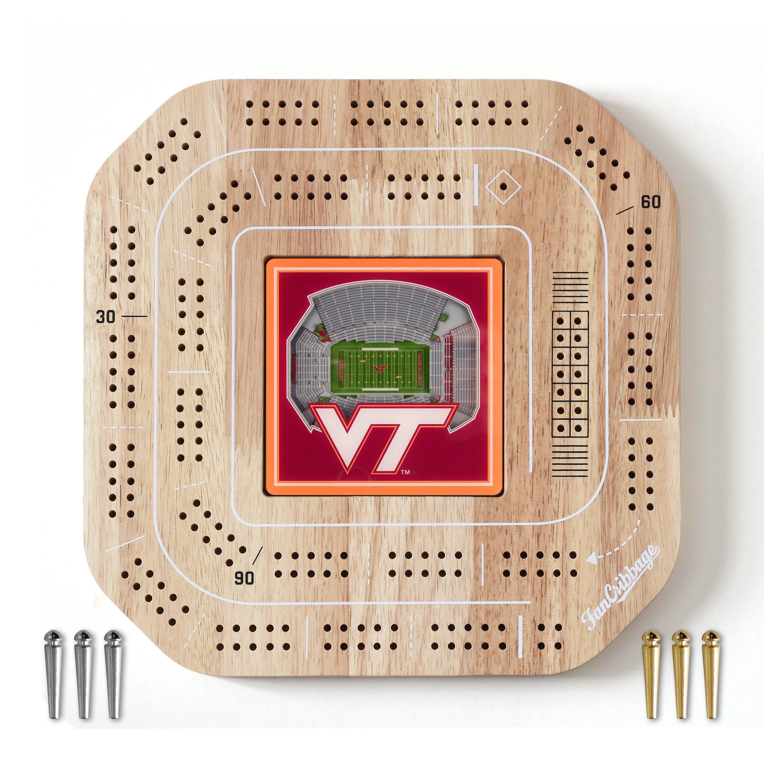 YouTheFan NCAA Virginia Tech Hokies Licensed Fan Cribbage Wood Board Game - Sports Collectibles, Sports Memorabilia, Sports Fan Shop, Sports Gifts