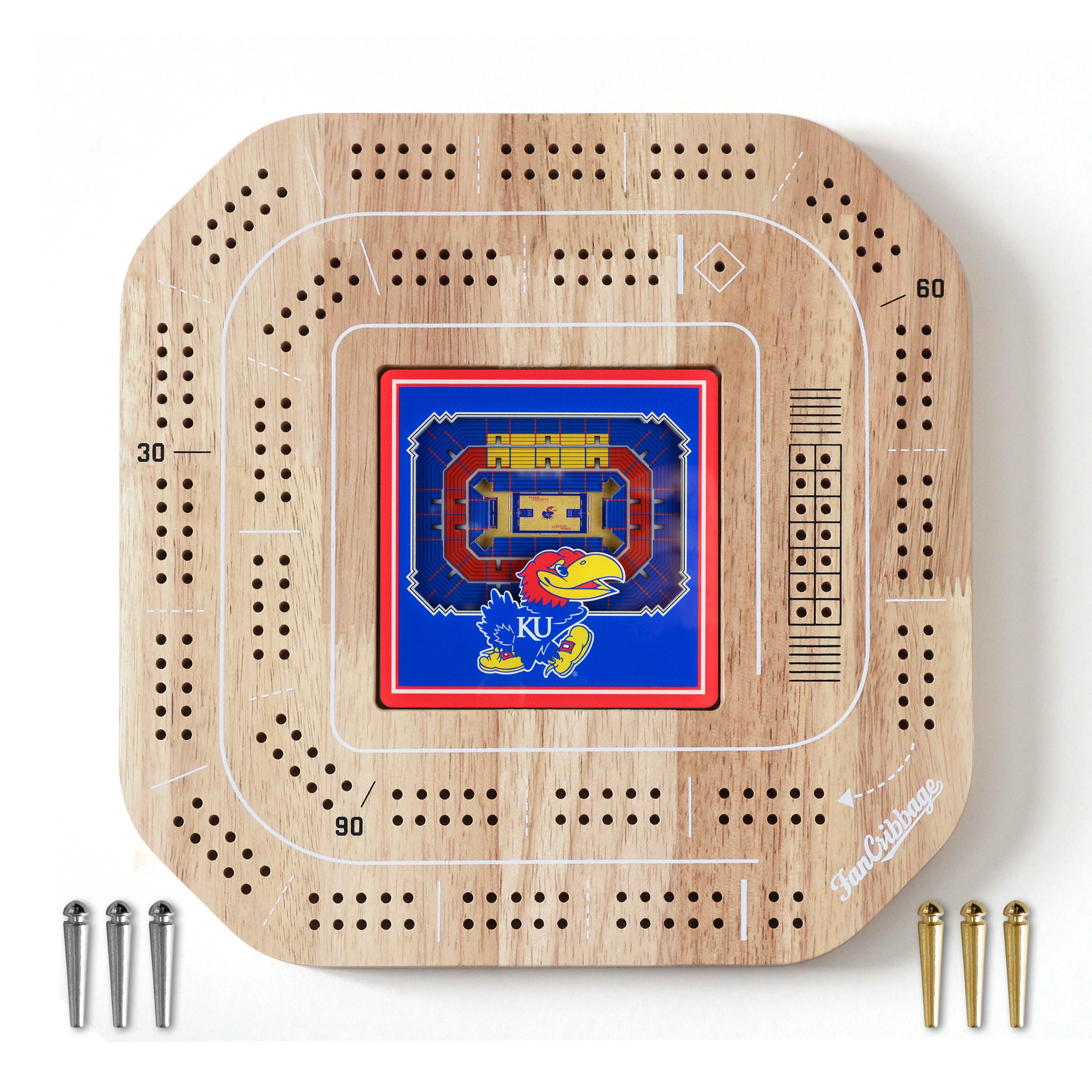 YouTheFan NCAA Kansas Jayhawks Licensed Fan Cribbage Wood Board Game - Sports Collectibles, Sports Memorabilia, Sports Fan Shop, Sports Gifts