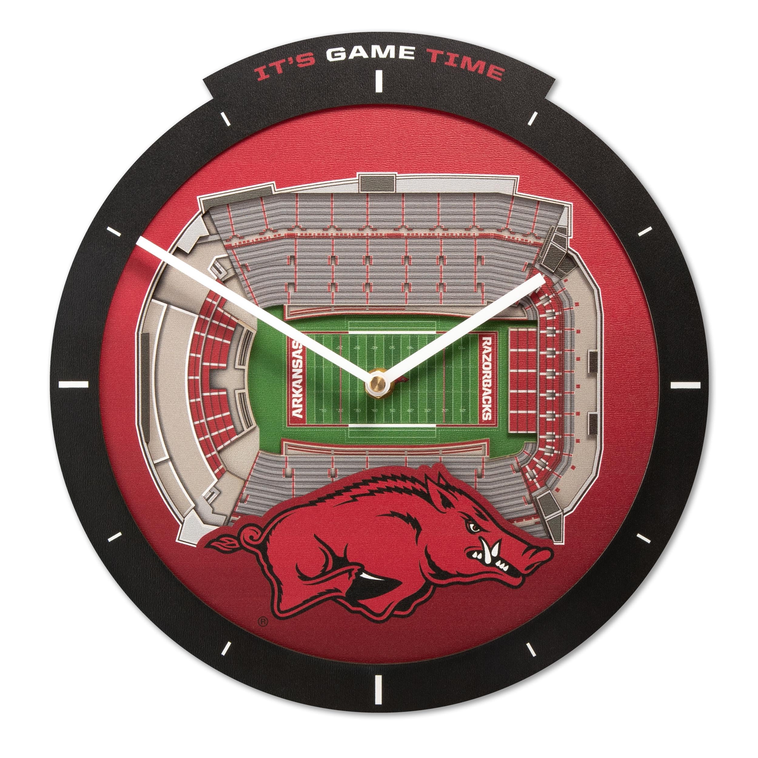 YouTheFan NCAA Arkansas Razorbacks 3D StadiumView Clock - Sports Collectibles, Sports Memorabilia, Sports Fan Shop, Sports Gifts