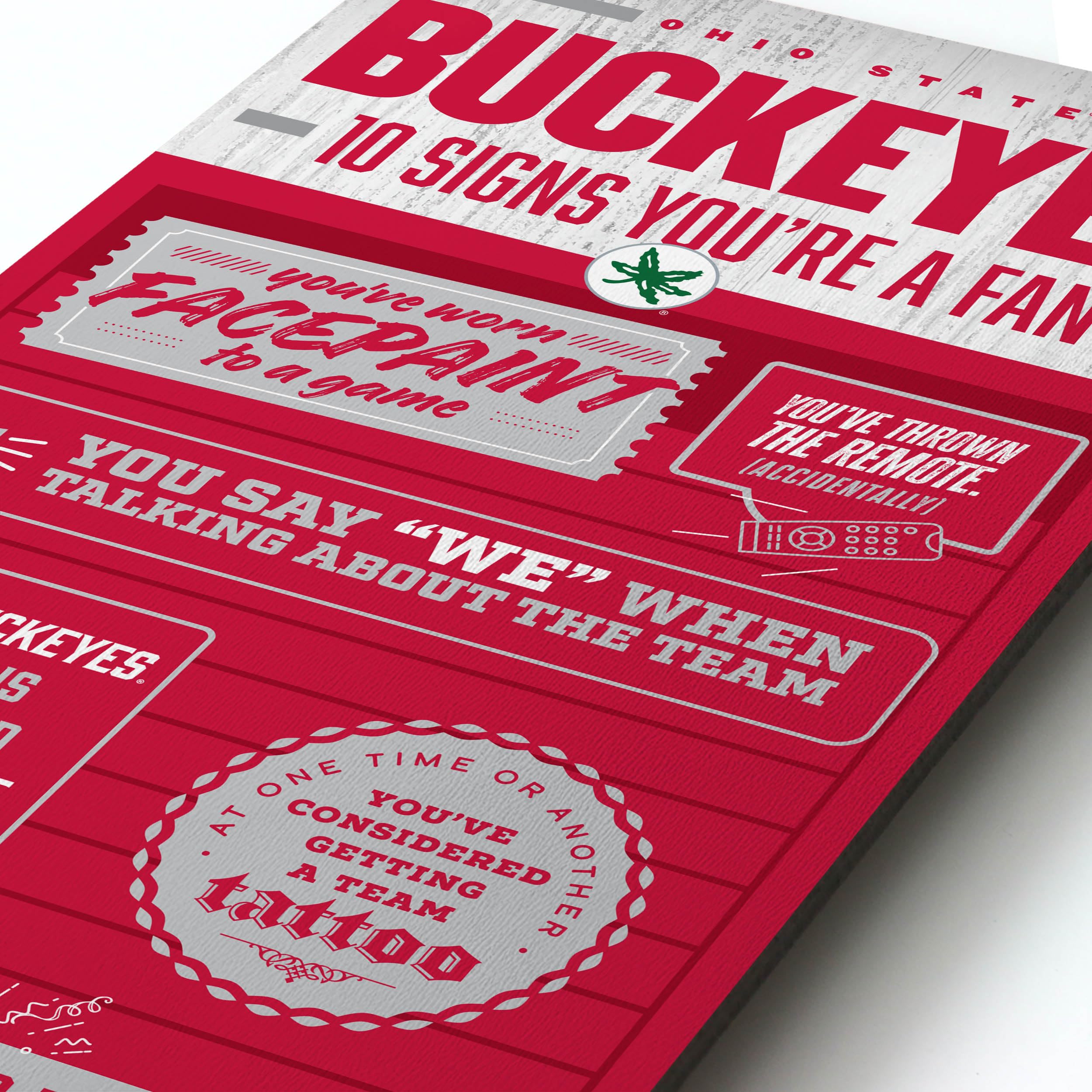 YouTheFan Officially-licensed NCAA Ohio State Buckeyes 6x19 Top 10 Signs Banner - humorous descriptions - fun sports fan phrases, original design, indoor team wall decor fan gift - Sports Collectibles, Sports Memorabilia, Sports Fan Shop, Sports Gifts