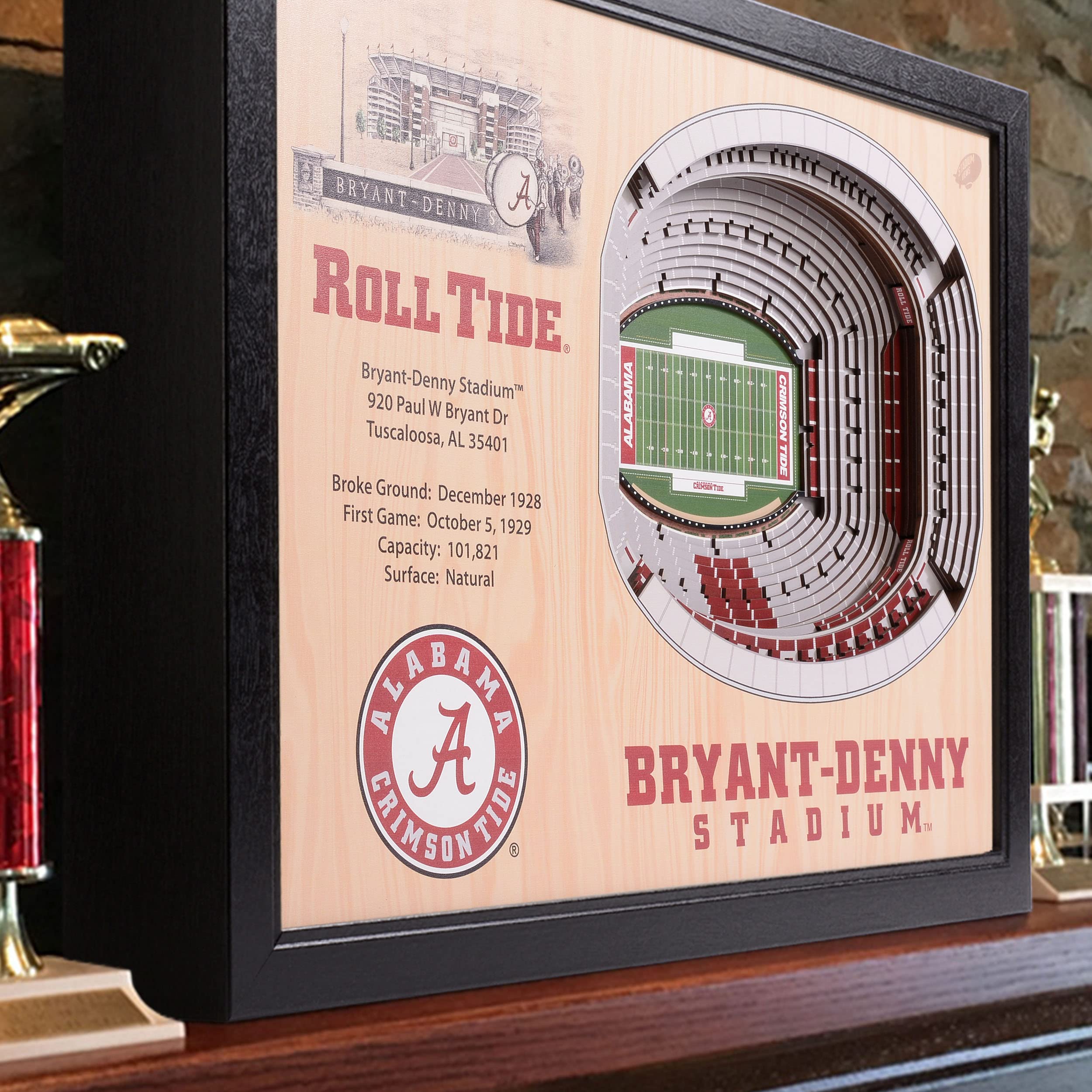 YouTheFan NCAA Alabama Crimson Tide 25-Layer StadiumViews 3D Wall Art - Bryant-Denny Stadium,Brown - Sports Collectibles, Sports Memorabilia, Sports Fan Shop, Sports Gifts