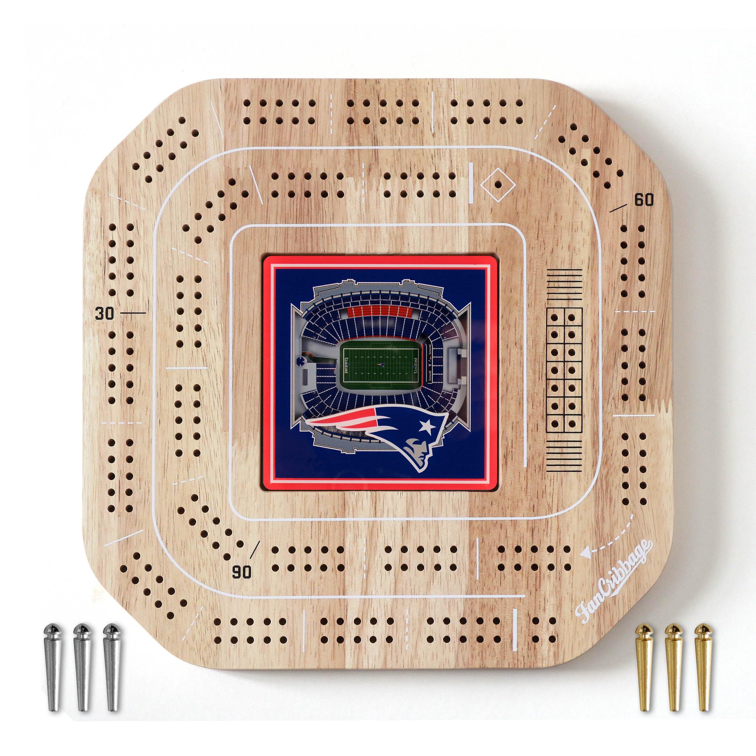 YouTheFan NFL New England Patriots Licensed Fan Cribbage Wood Board Game - Sports Collectibles, Sports Memorabilia, Sports Fan Shop, Sports Gifts