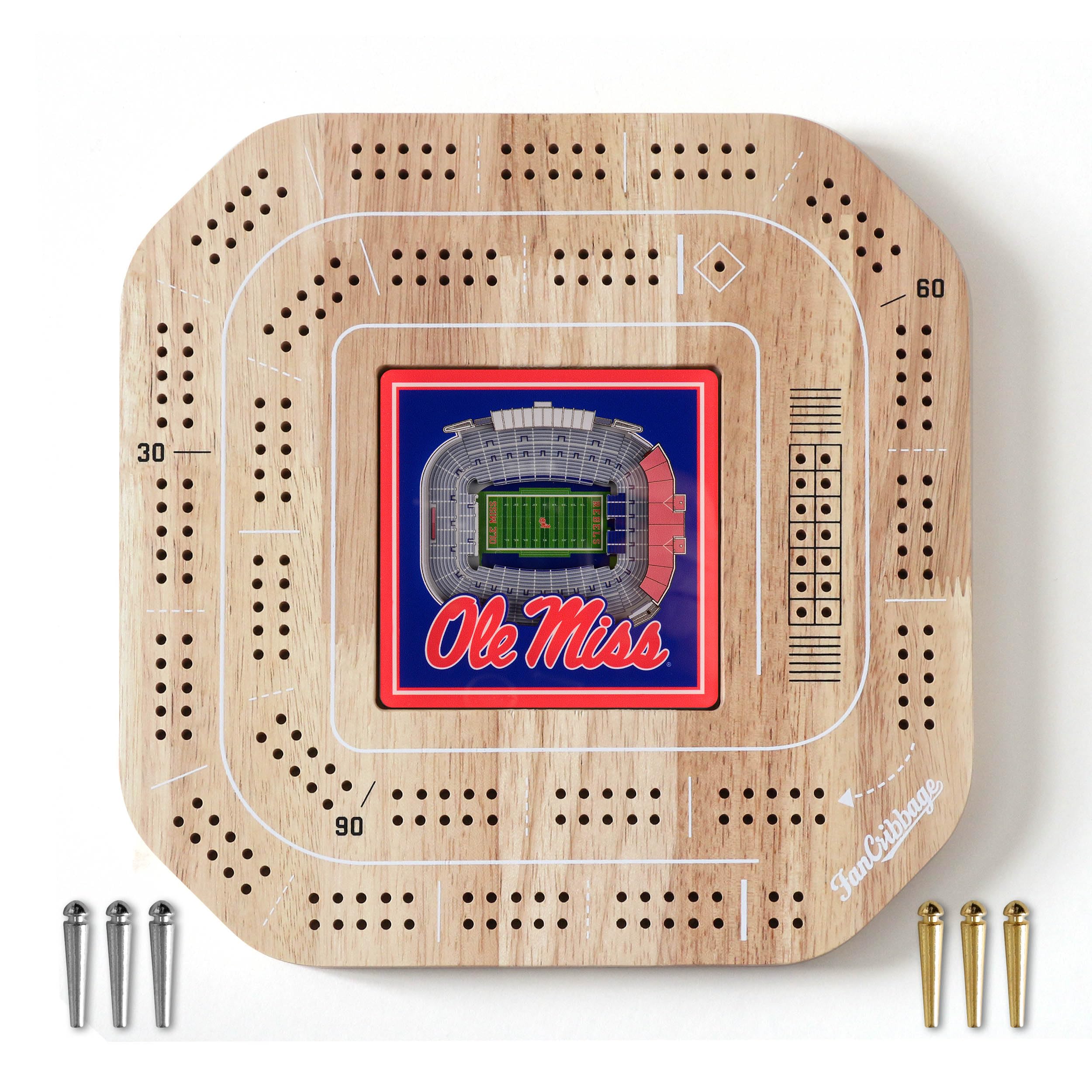 YouTheFan NCAA Mississippi Rebels Licensed Fan Cribbage Wood Board Game - Sports Collectibles, Sports Memorabilia, Sports Fan Shop, Sports Gifts
