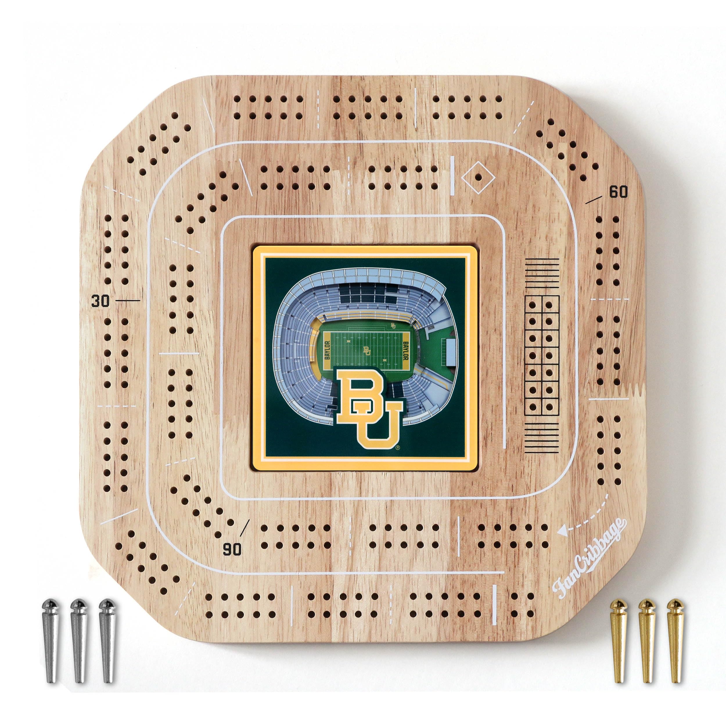 YouTheFan NCAA Baylor Bears Licensed Fan Cribbage Wood Board Game - Sports Collectibles, Sports Memorabilia, Sports Fan Shop, Sports Gifts