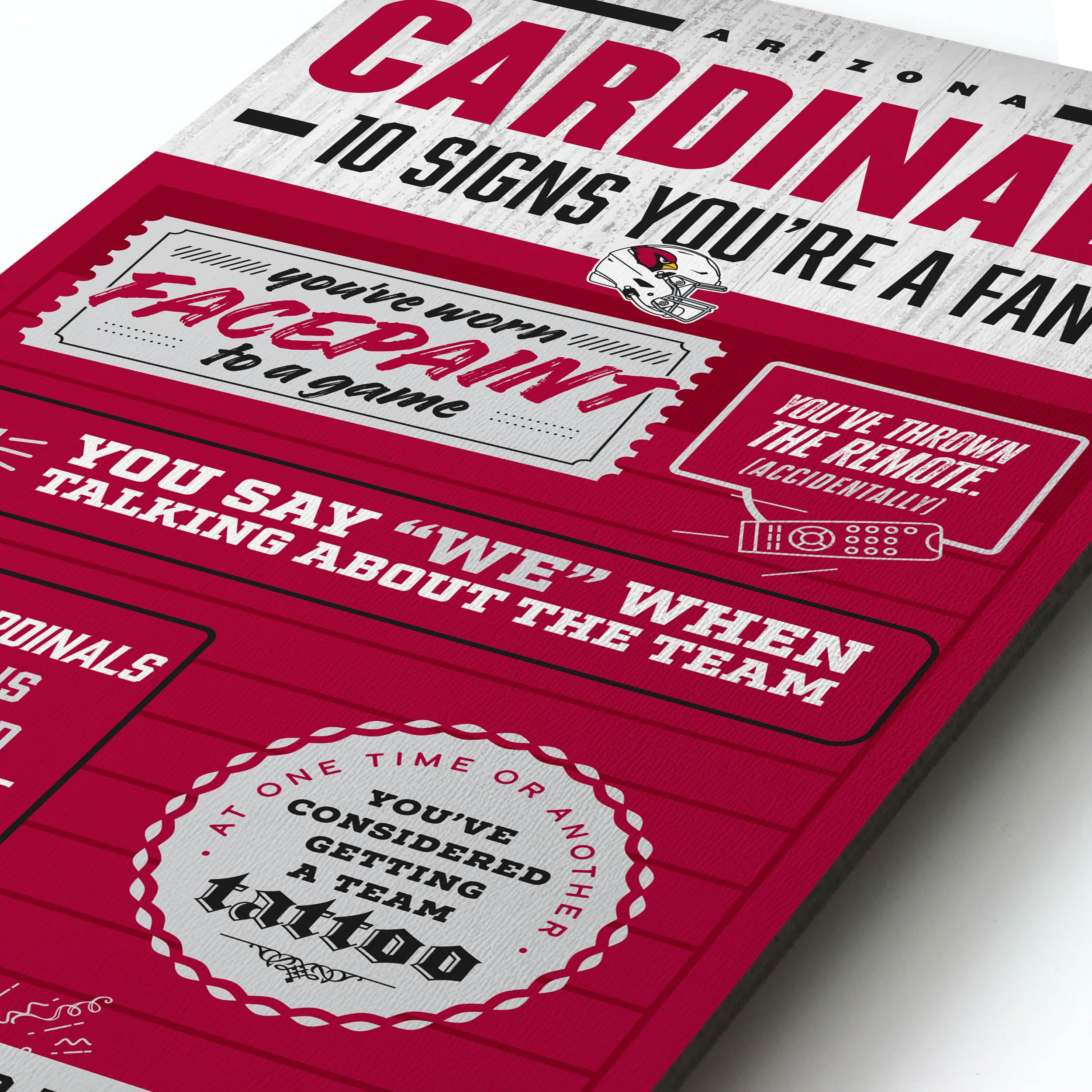 YouTheFan Officially-licensed NFL Arizona Cardinals 6x19 Top 10 Signs Banner - humorous descriptions - fun sports fan phrases, original design, indoor team wall decor fan gift - Sports Collectibles, Sports Memorabilia, Sports Fan Shop, Sports Gifts