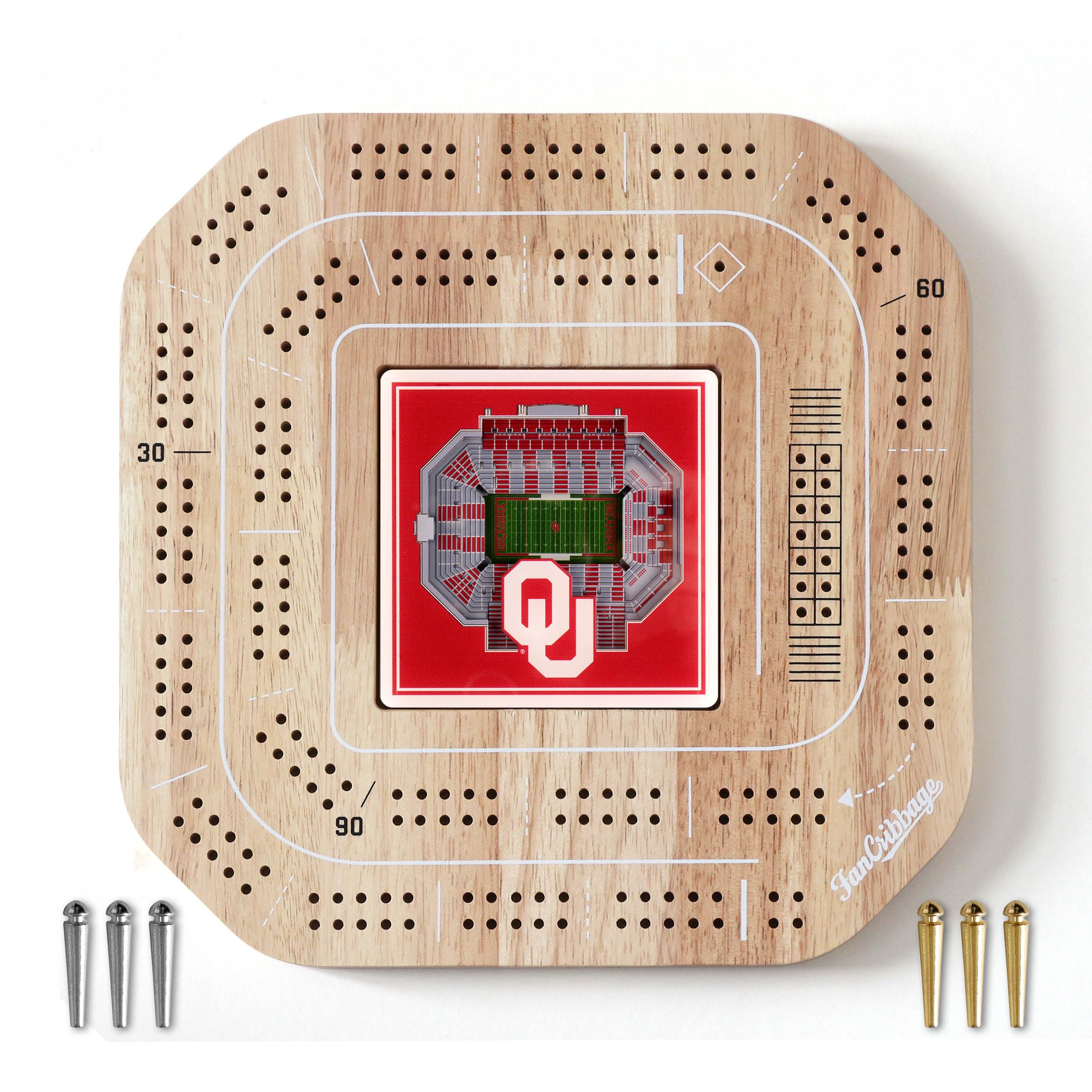 YouTheFan NCAA Oklahoma Sooners Licensed Fan Cribbage Wood Board Game - Sports Collectibles, Sports Memorabilia, Sports Fan Shop, Sports Gifts