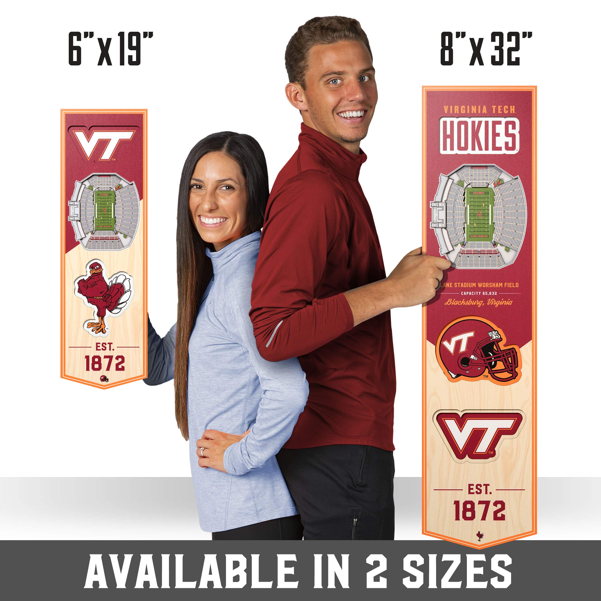 YouTheFan NCAA Virginia Tech Hokies 3D Stadium 8x32 Banner - Lane Stadium Worsham Field - Sports Collectibles, Sports Memorabilia, Sports Fan Shop, Sports Gifts