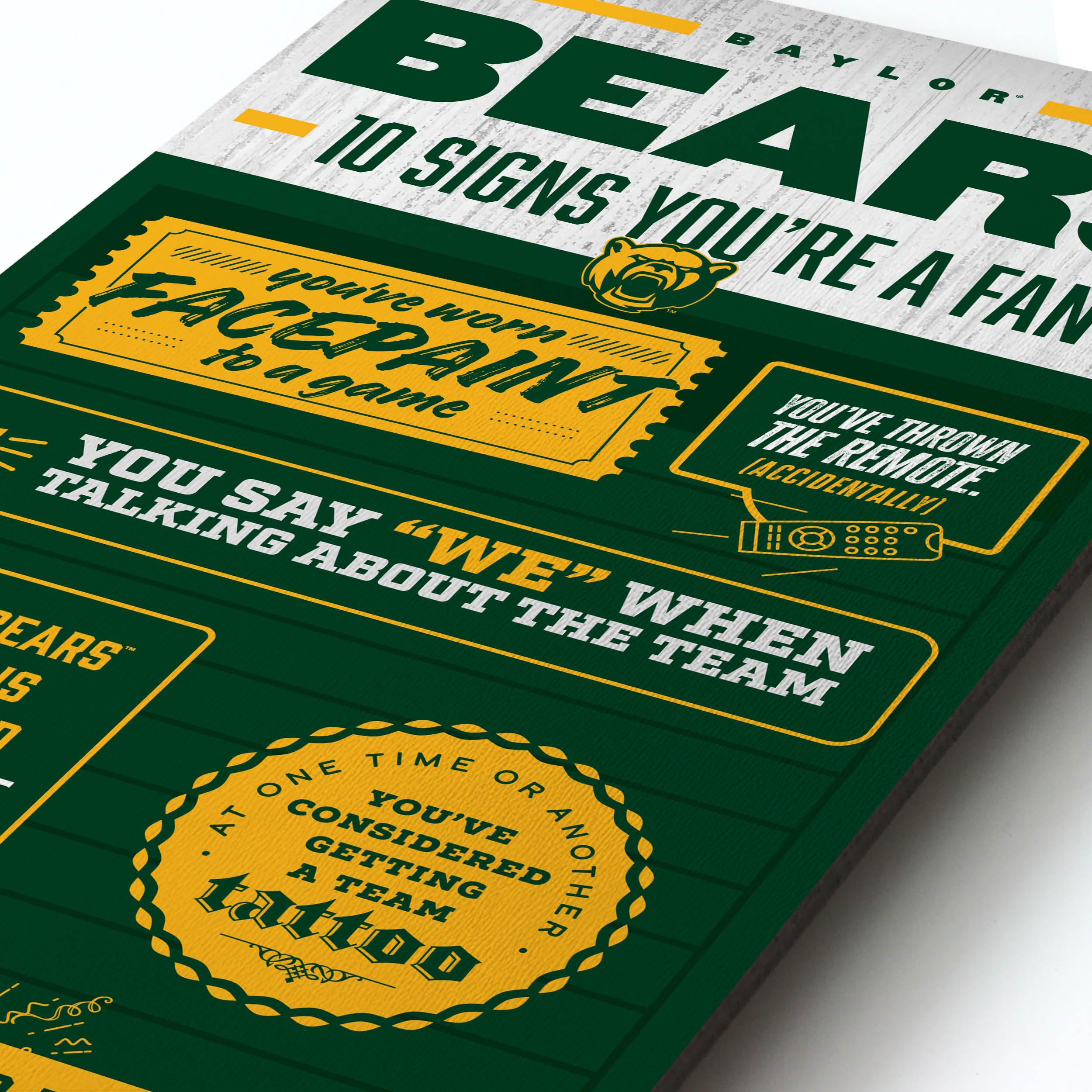 YouTheFan Officially-licensed NCAA Baylor Bears 6x19 Top 10 Signs Banner - humorous descriptions - fun sports fan phrases, original design, indoor team wall decor fan gift - Sports Collectibles, Sports Memorabilia, Sports Fan Shop, Sports Gifts