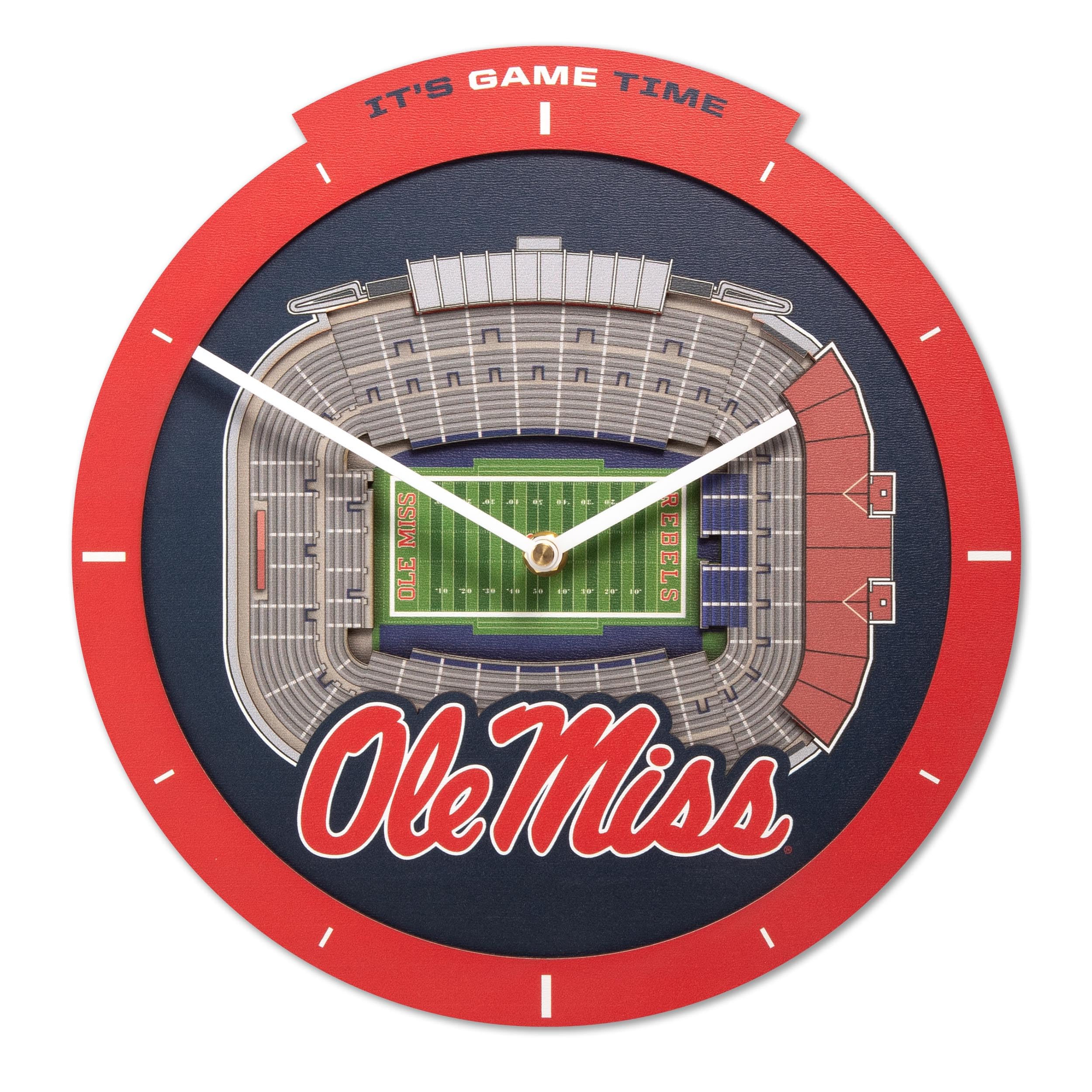 YouTheFan NCAA Mississippi Rebels 3D StadiumView Clock - Sports Collectibles, Sports Memorabilia, Sports Fan Shop, Sports Gifts