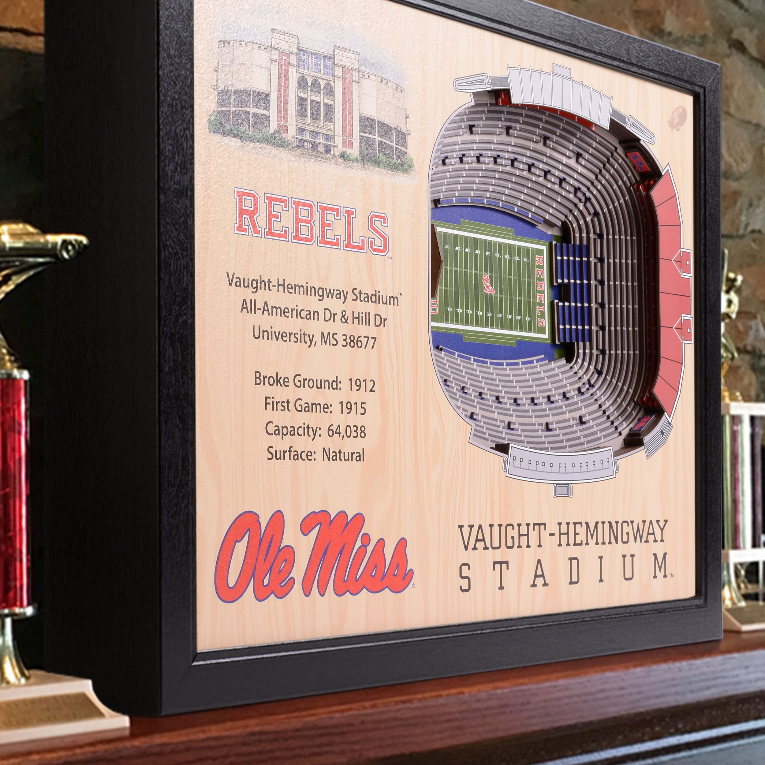 YouTheFan NCAA Mississippi Rebels 25-Layer StadiumViews 3D Wall Art - Vaught Hemingway Stadium - Sports Collectibles, Sports Memorabilia, Sports Fan Shop, Sports Gifts
