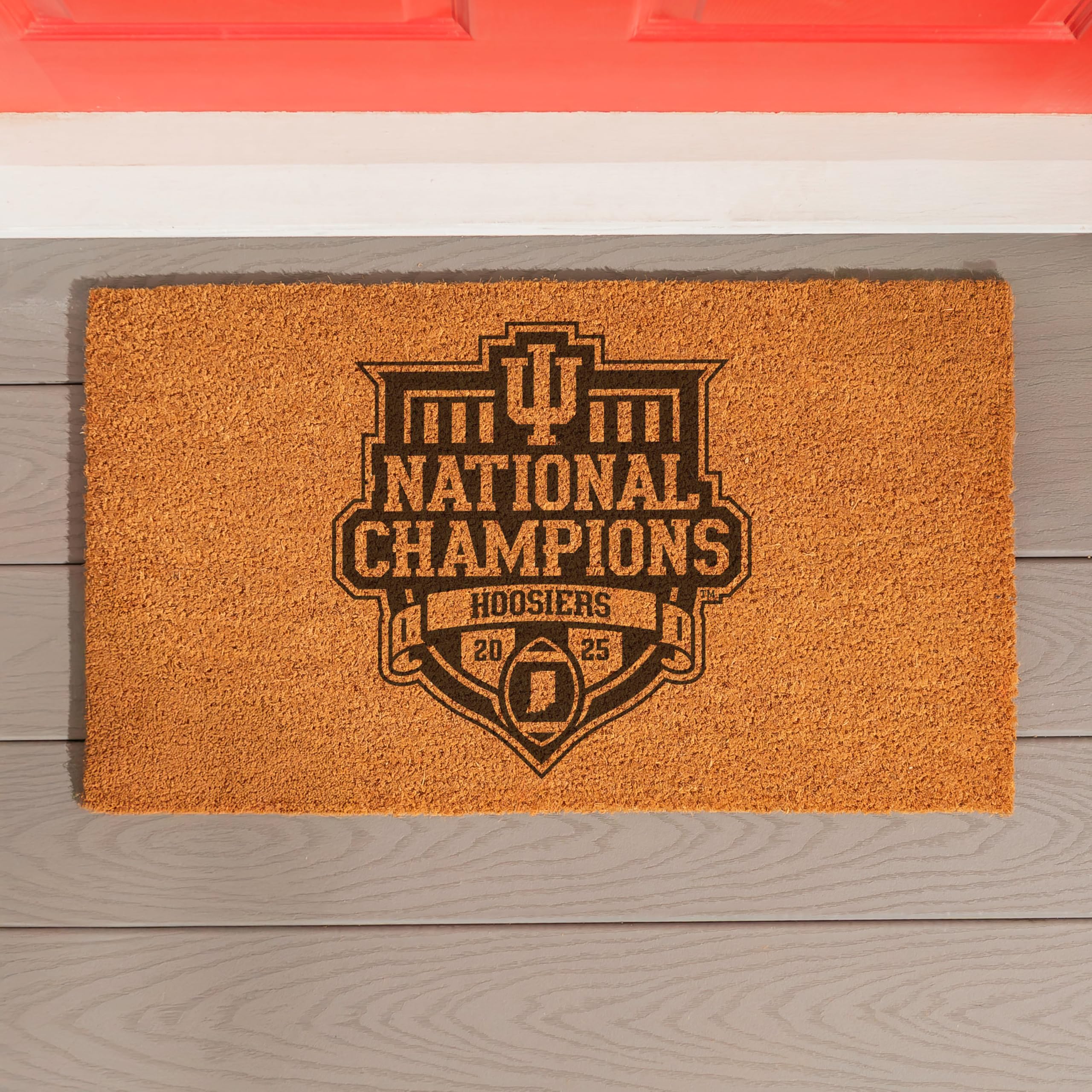 NCAA Indiana University Coir Doormat, CFP National Champions 2025-26, 28 x 16 Inches College Sports Coir Mat, Non Slip Back Front Door Welcome Floor Mat, Indoor Outdoor Entrance Rug - Sports Gifts, Sports Memorabilia, Sports Collectibles, Fan Shop
