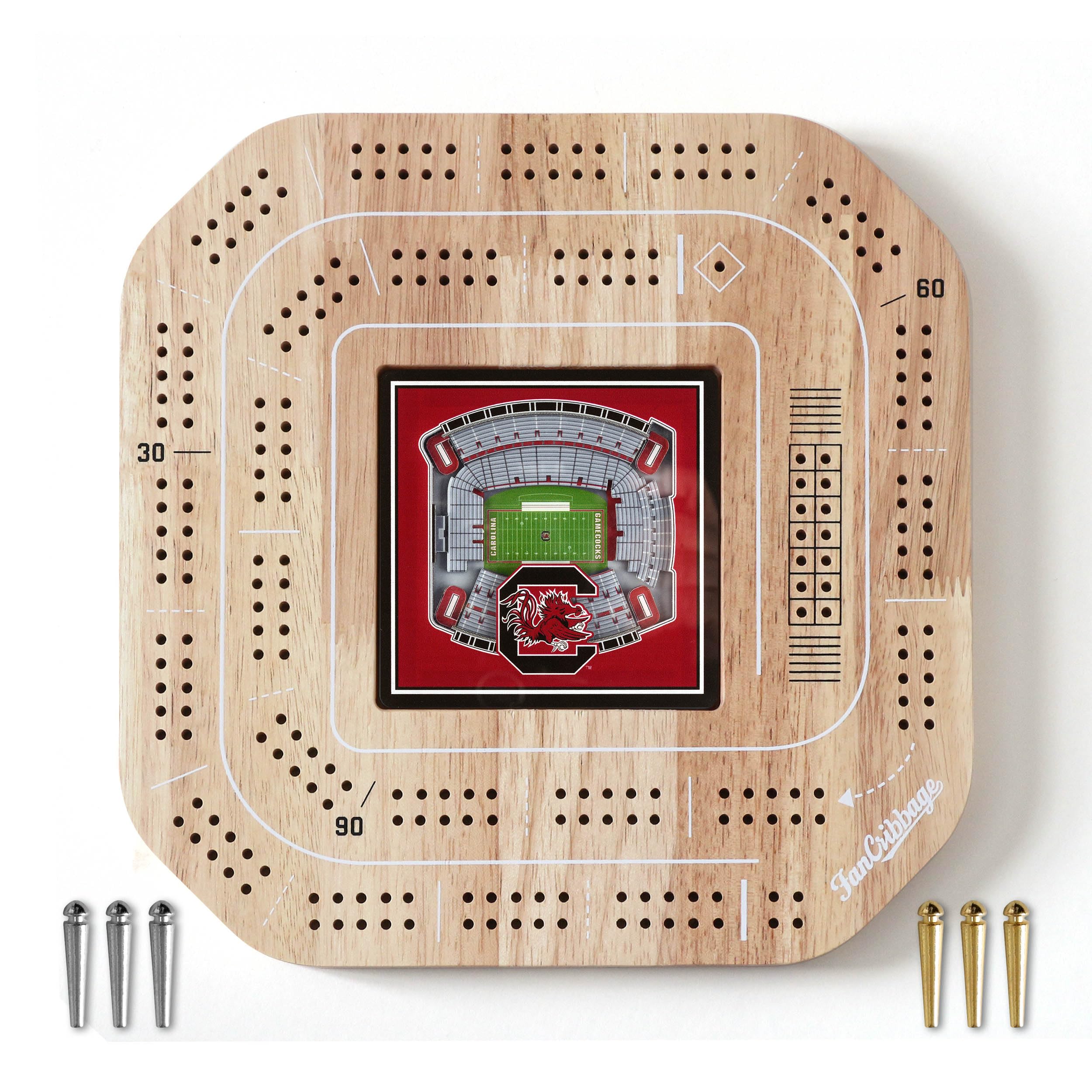 YouTheFan NCAA South Carolina Gamecocks Licensed Fan Cribbage Wood Board Game - Sports Collectibles, Sports Memorabilia, Sports Fan Shop, Sports Gifts