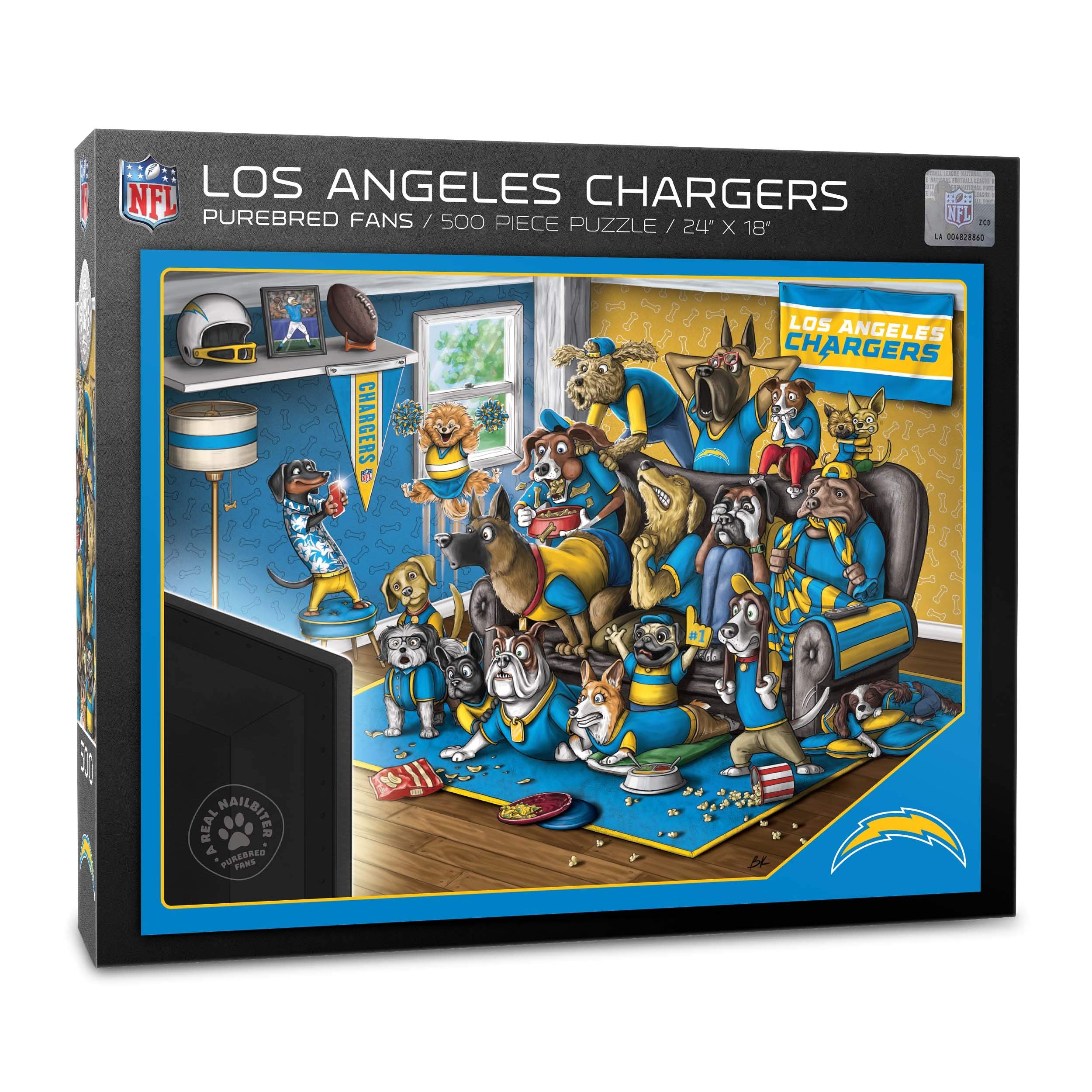 YouTheFan NFL Los Angeles Chargers Purebred Fans 500pc Puzzle - A Real Nailbiter - Sports Collectibles, Sports Memorabilia, Sports Fan Shop, Sports Gifts
