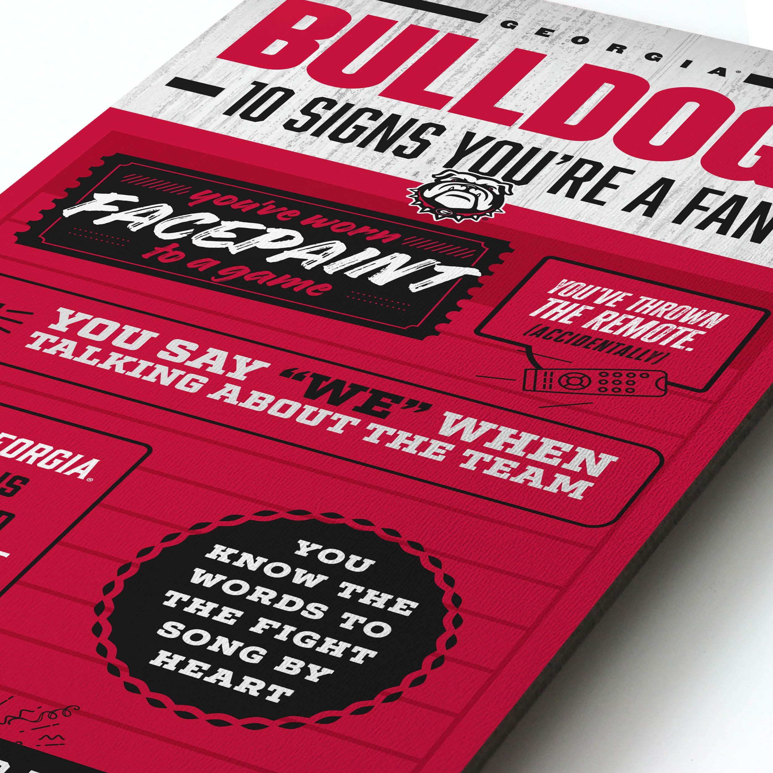 YouTheFan Officially-licensed NCAA Georgia Bulldogs 6x19 Top 10 Signs Banner - humorous descriptions - fun sports fan phrases, original design, indoor team wall decor fan gift - Sports Collectibles, Sports Memorabilia, Sports Fan Shop, Sports Gifts