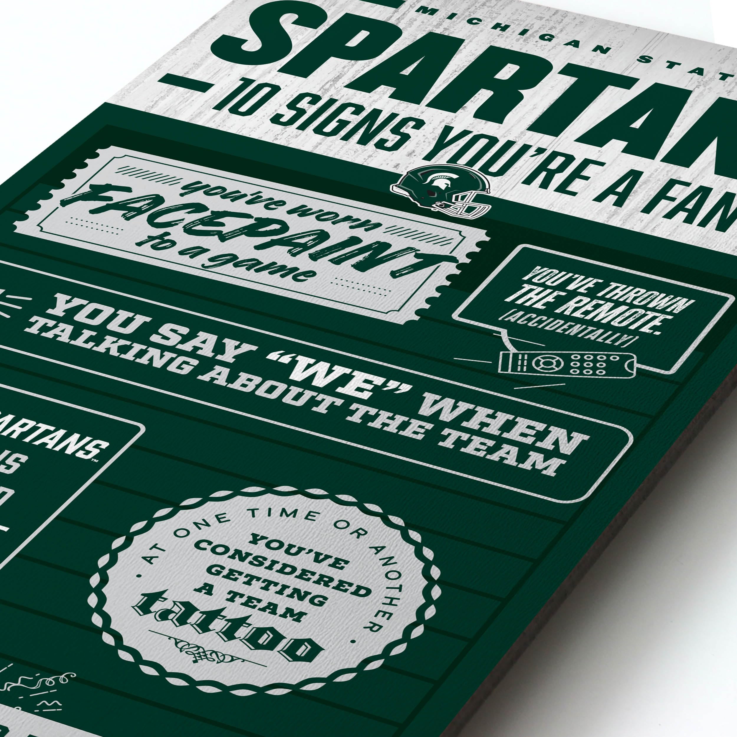 YouTheFan Officially-licensed NCAA Michigan State Spartans 6x19 Top 10 Signs Banner - humorous descriptions - fun sports fan phrases, original design, indoor team wall decor fan gift - Sports Collectibles, Sports Memorabilia, Sports Fan Shop, Sports Gifts